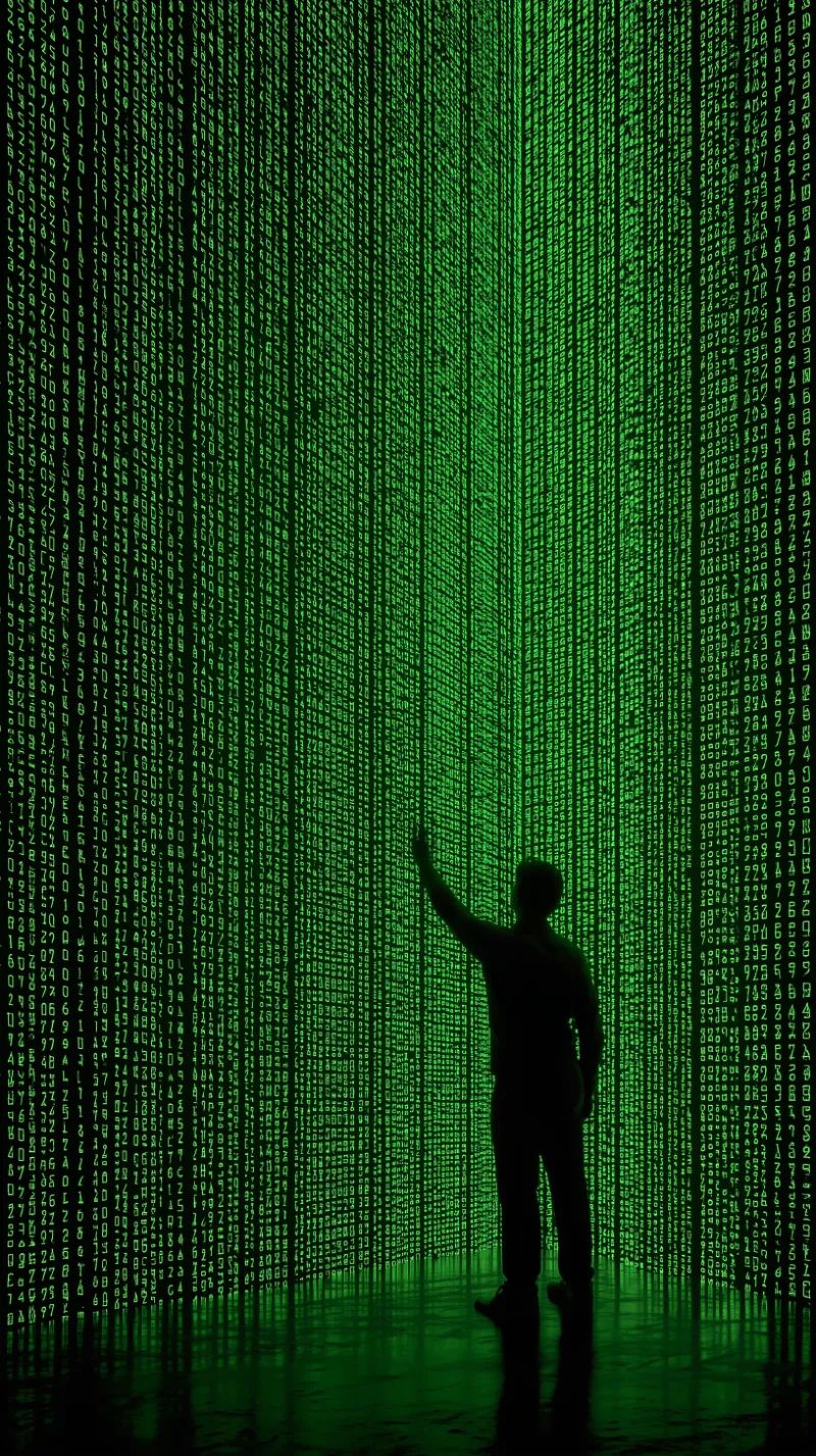 Silhouette in Green Code Matrix