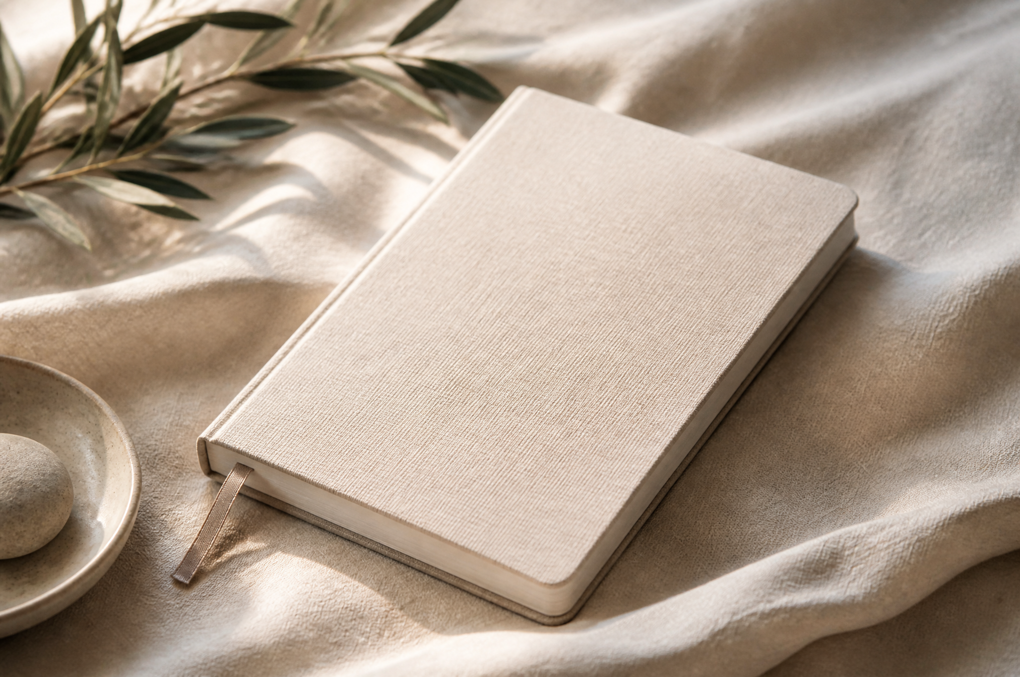 Minimalist Linen Notebook with Olive Branch