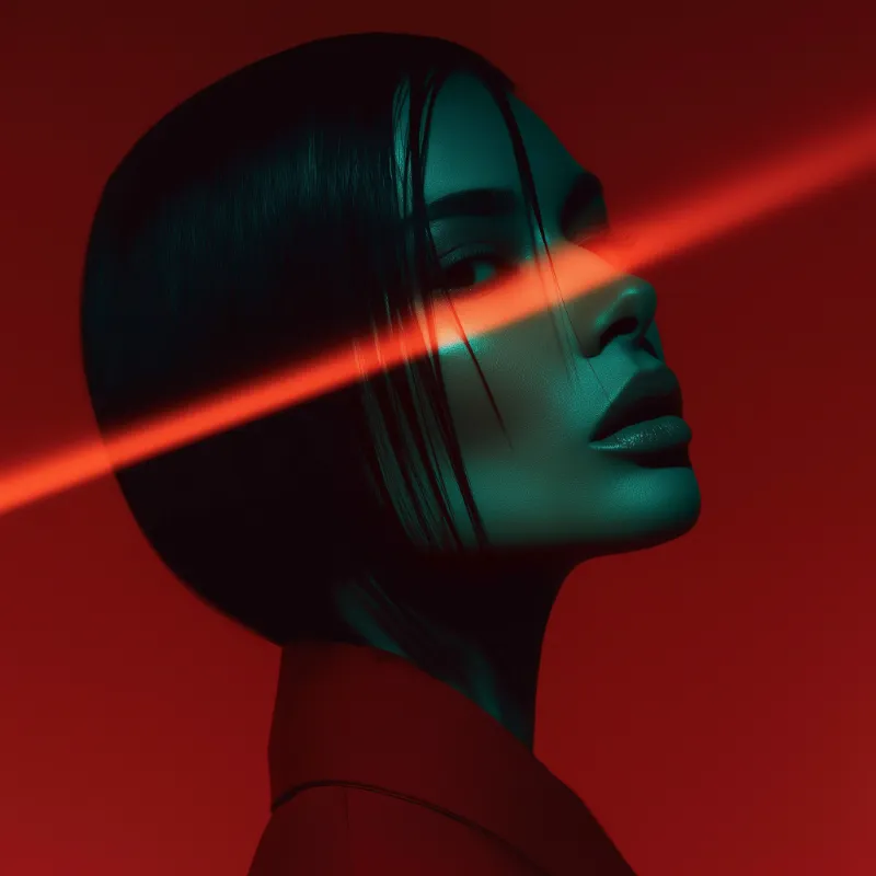 Cyberpunk Portrait with Red Laser Beam
