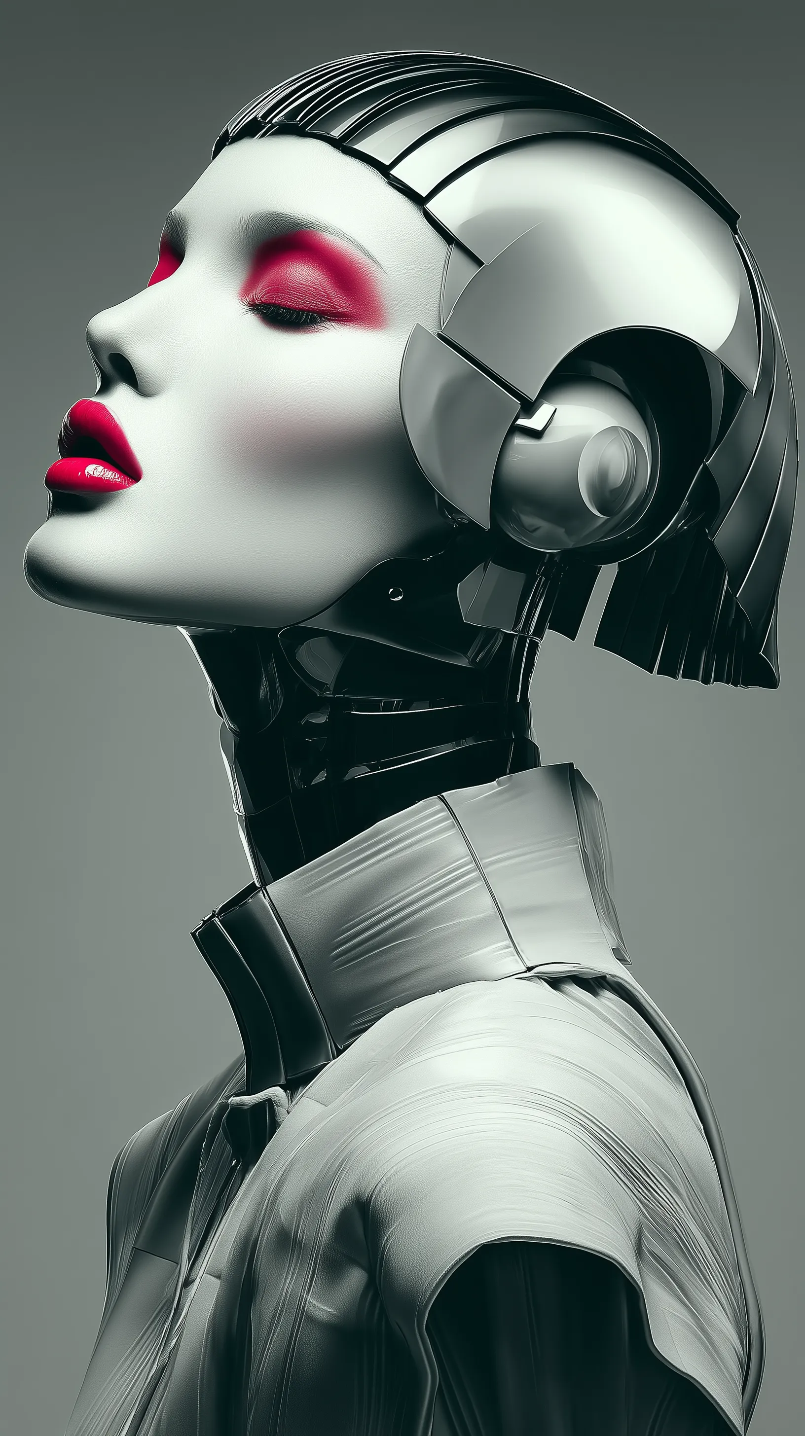 Futuristic female android profile portrait