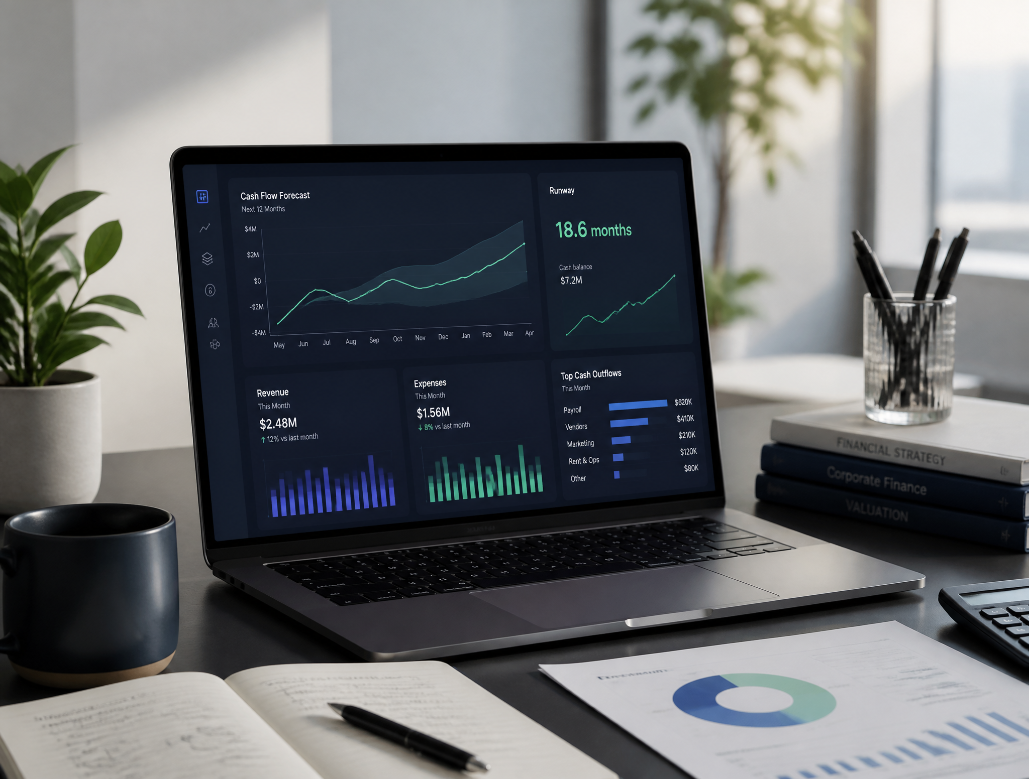 Financial Dashboard on Laptop in Modern Office
