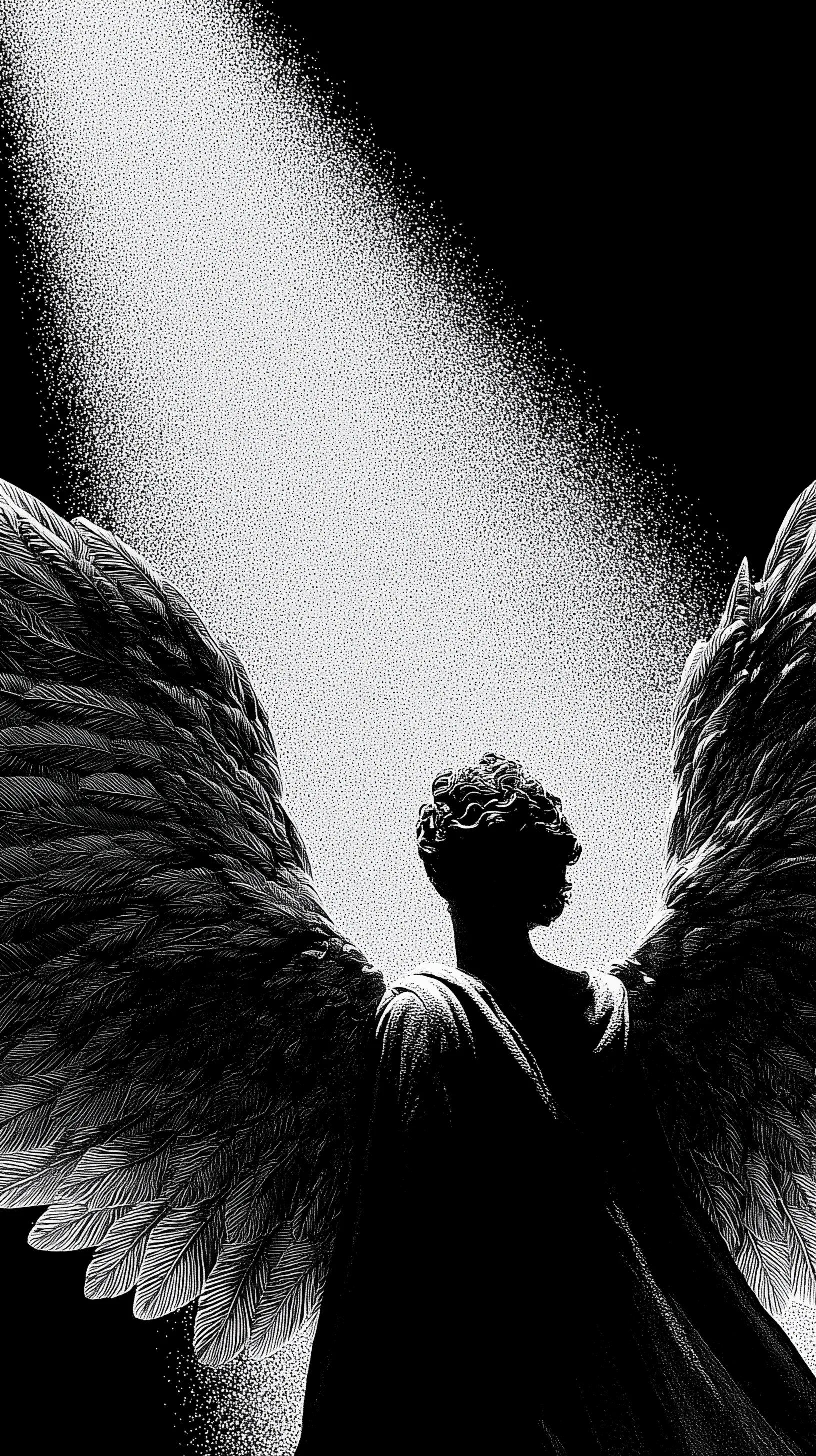 Angelic Silhouette in Stippled Monochrome
