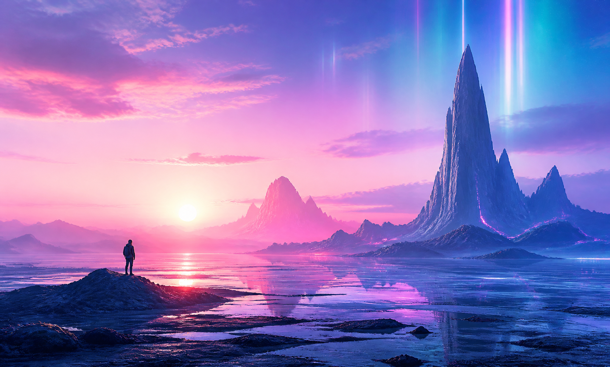 Paisagem cinematográfica em tons neon