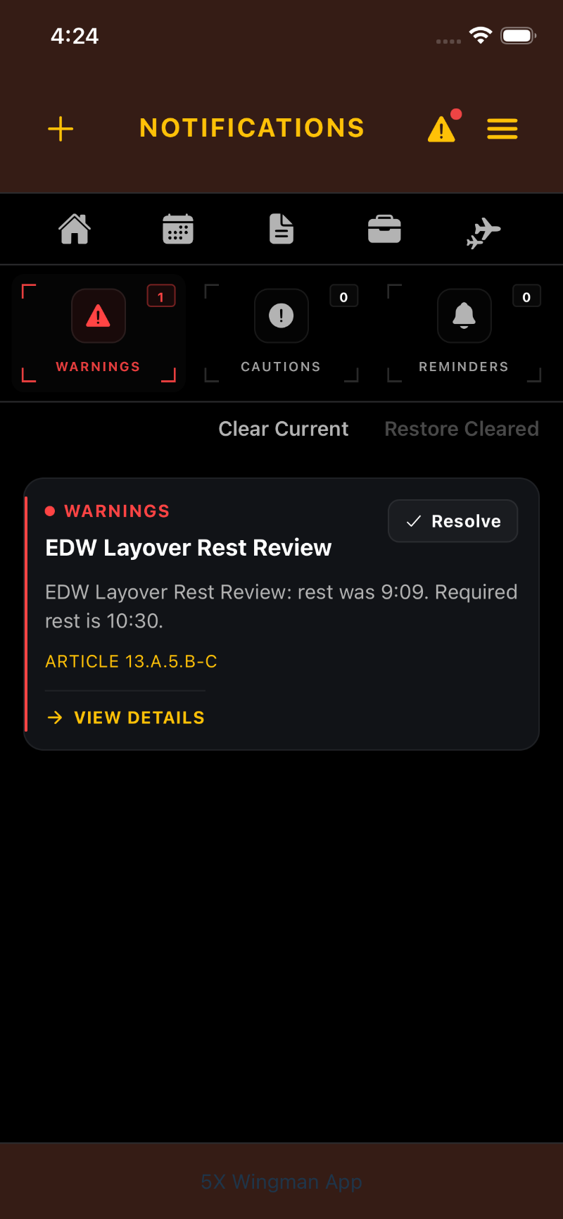 Contract alerts app screen