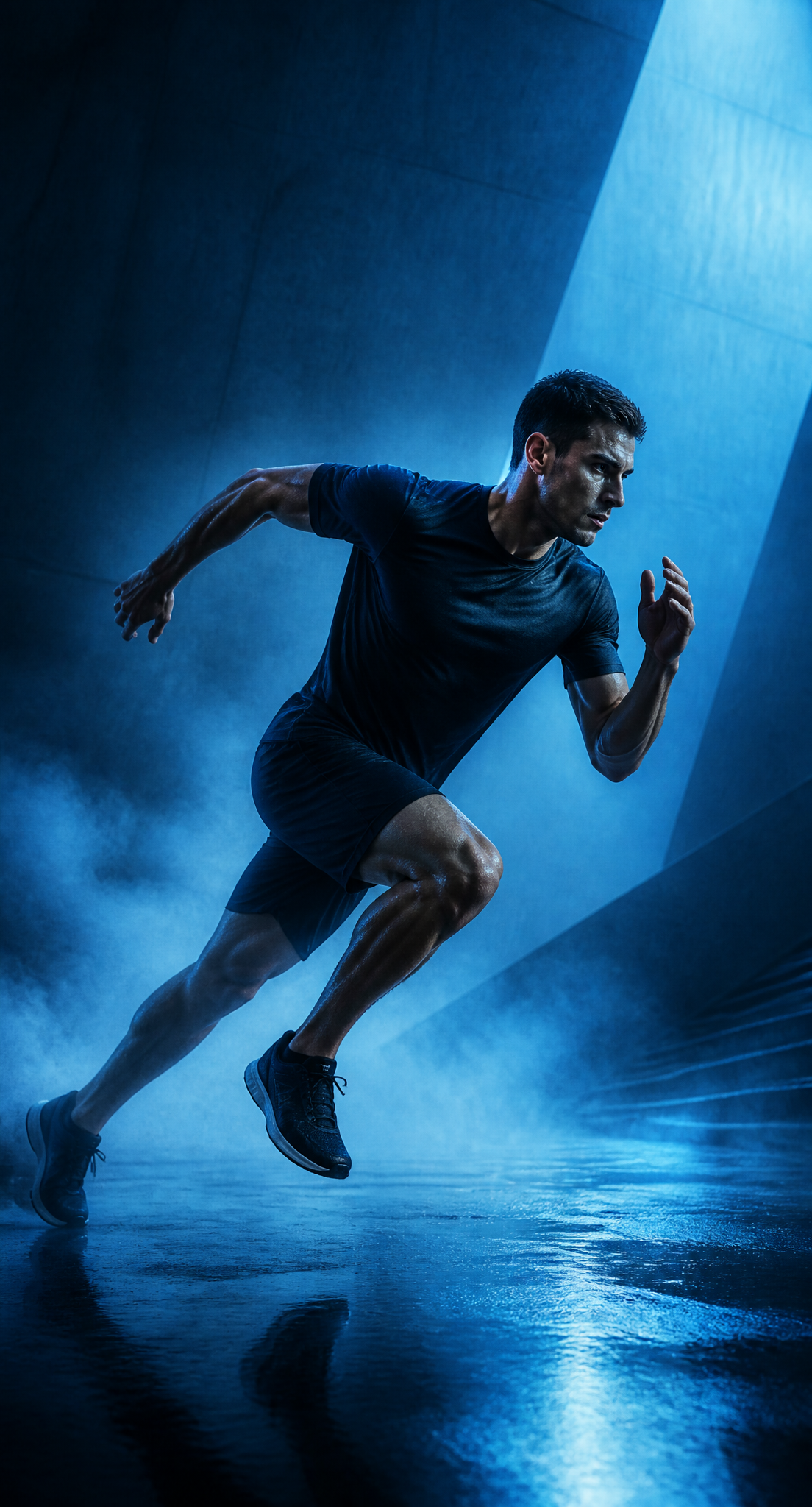 Athlete in a dramatic blue environment