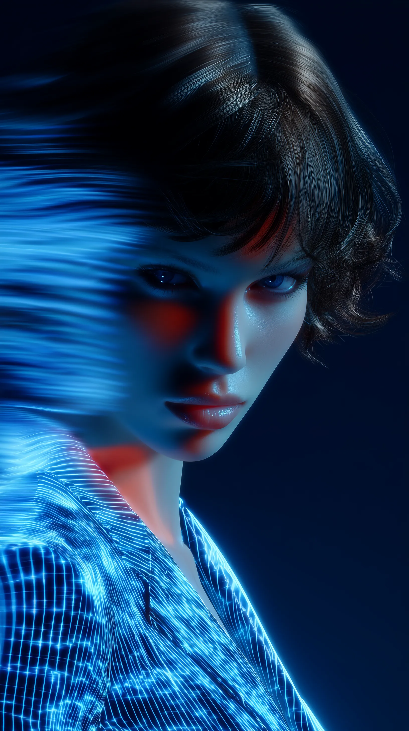 Cyberpunk Woman in Neon Blue Light
