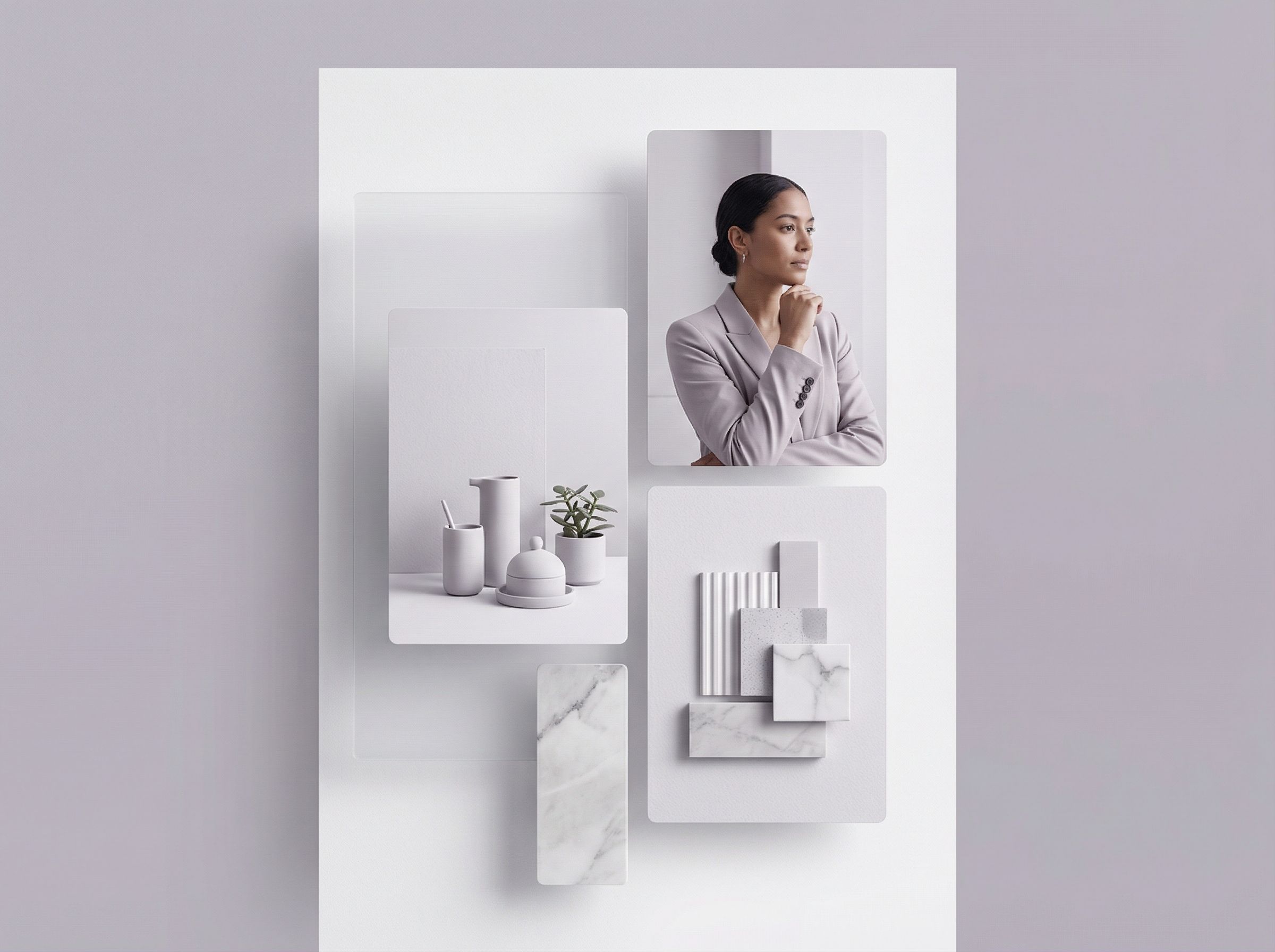 Minimalist collage with businesswoman and objects