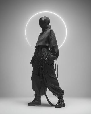Futuristic Techwear Figure with Neon Halo