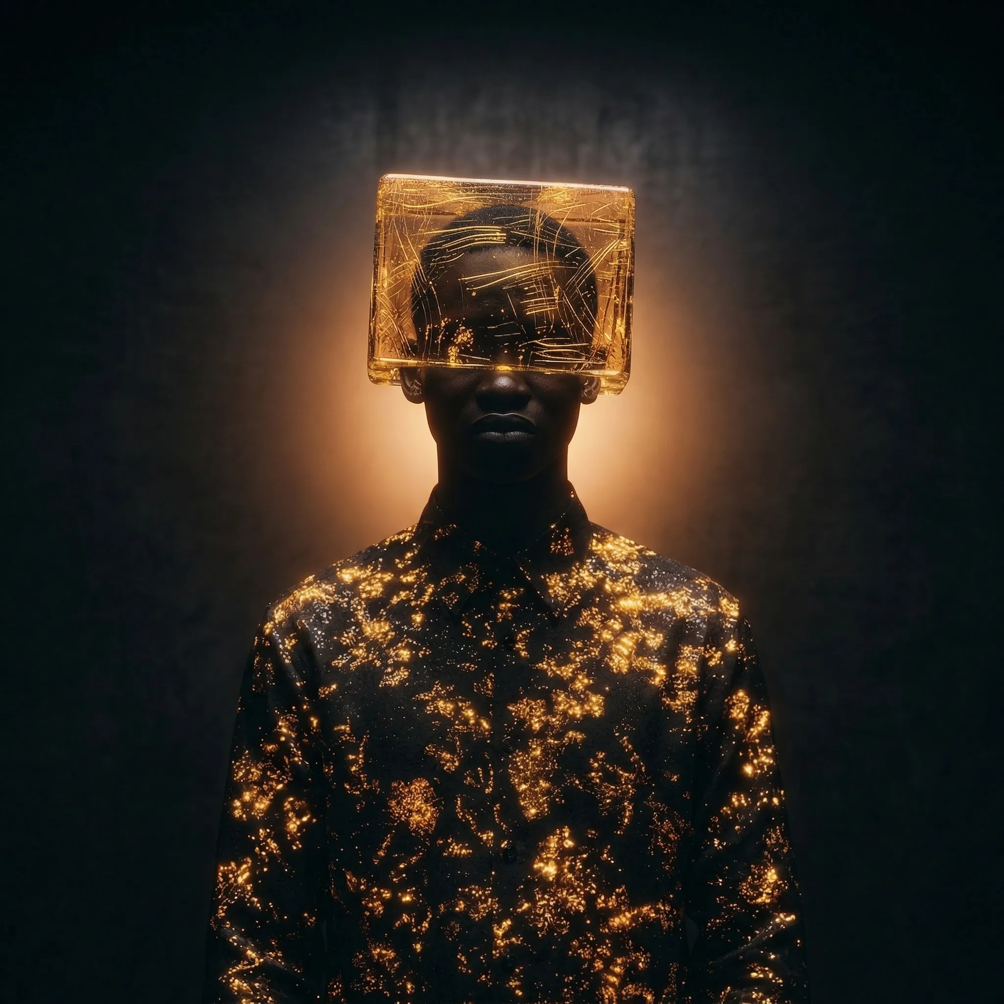 Surreal Portrait with Glowing Glass Visor