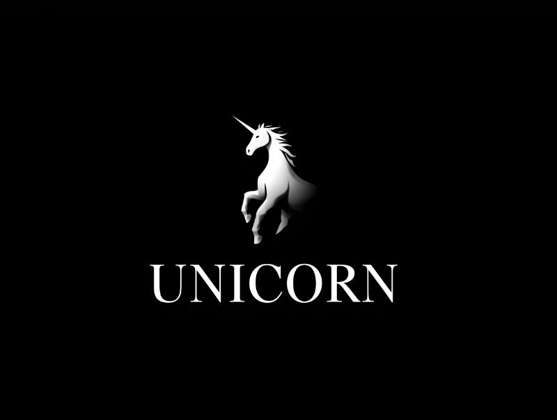White Unicorn Logo on Black Background