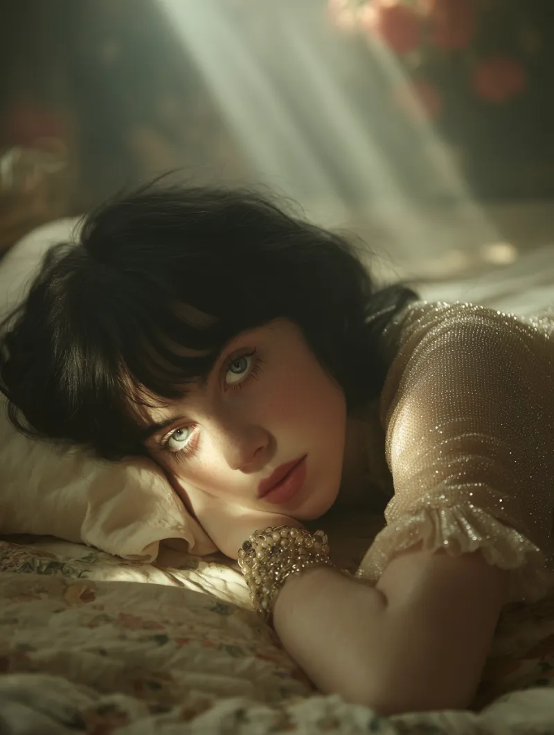 Dreamy portrait of woman in golden morning light