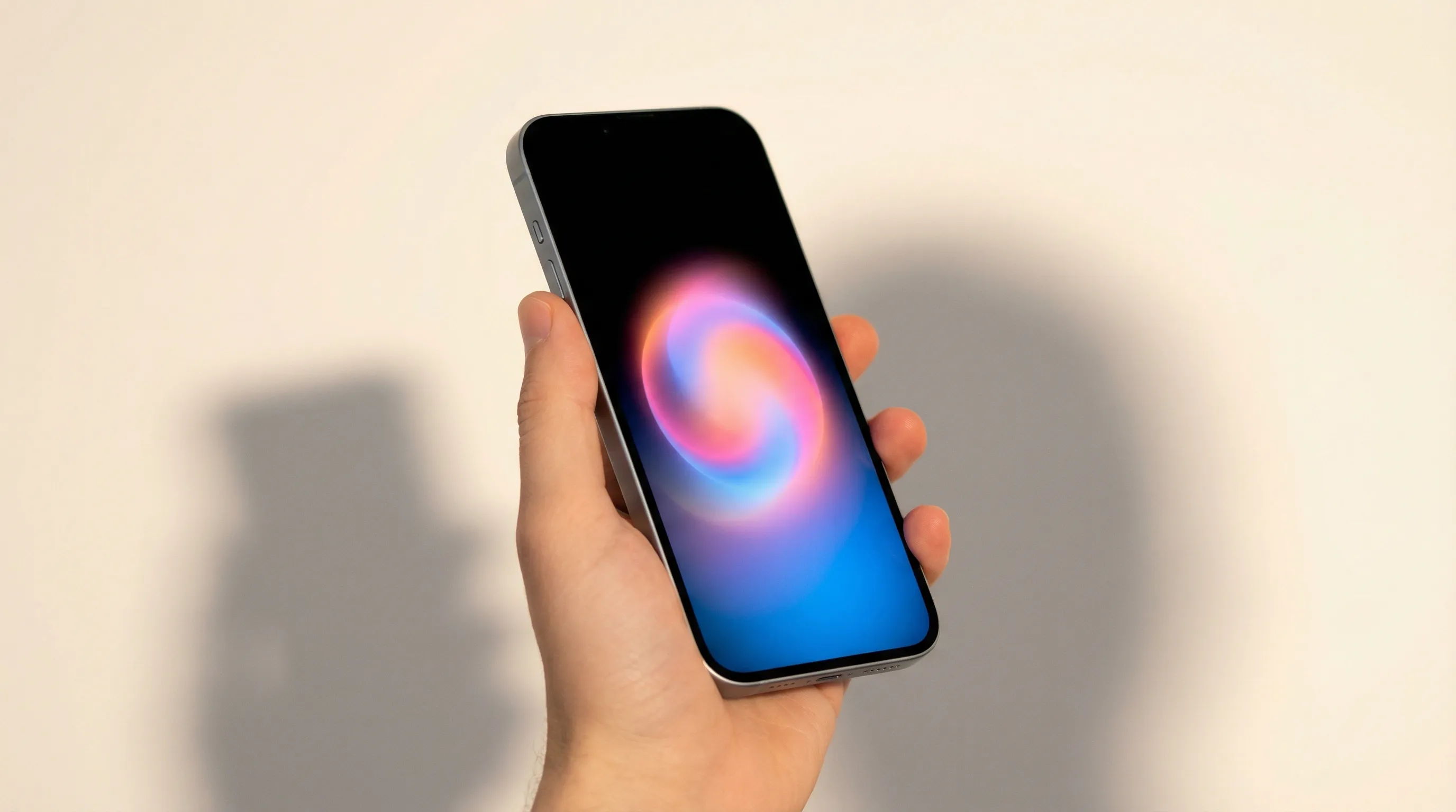 Hand Holding Smartphone with Vivid Swirl Screen