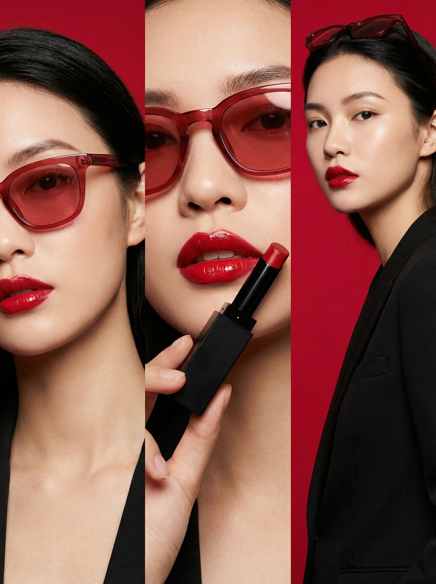 Red Lipstick Beauty Fashion Triptych