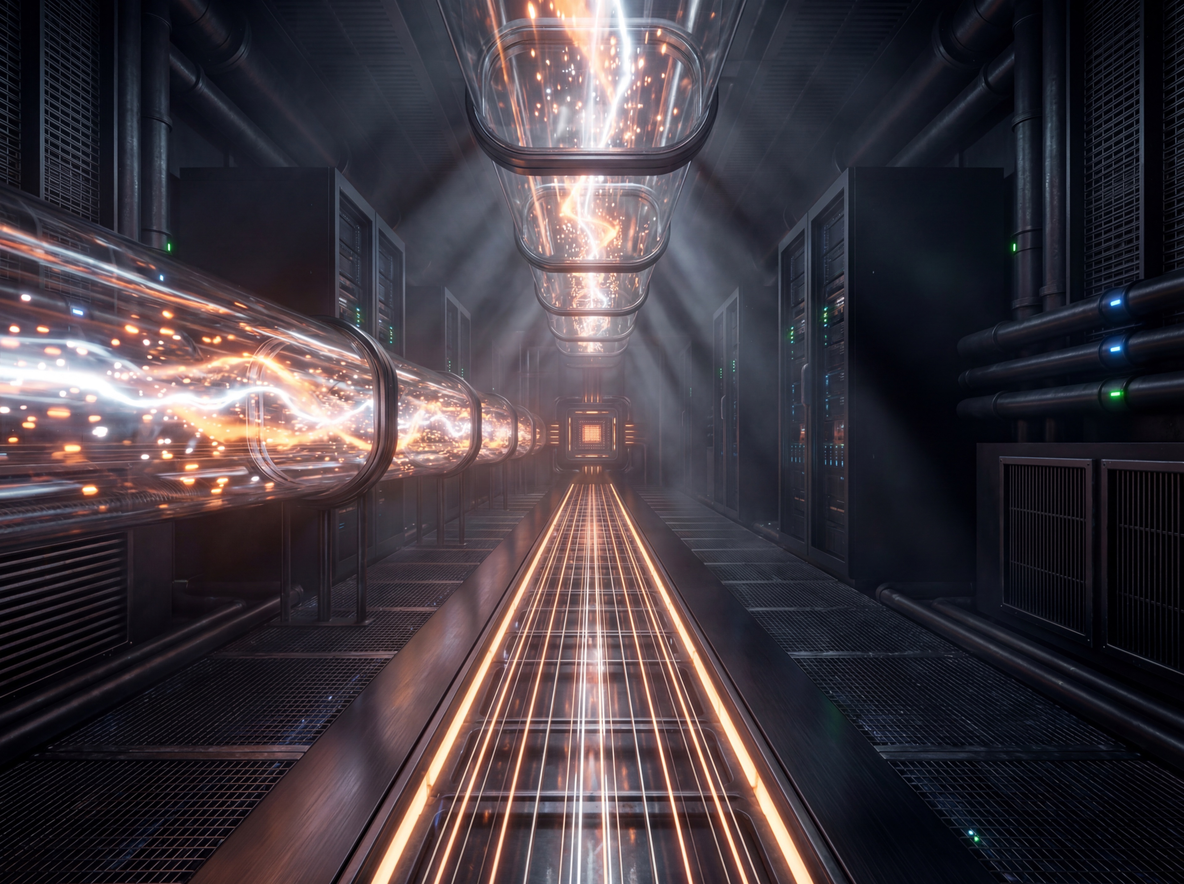 Futuristic Data Tunnel With Energy Streams