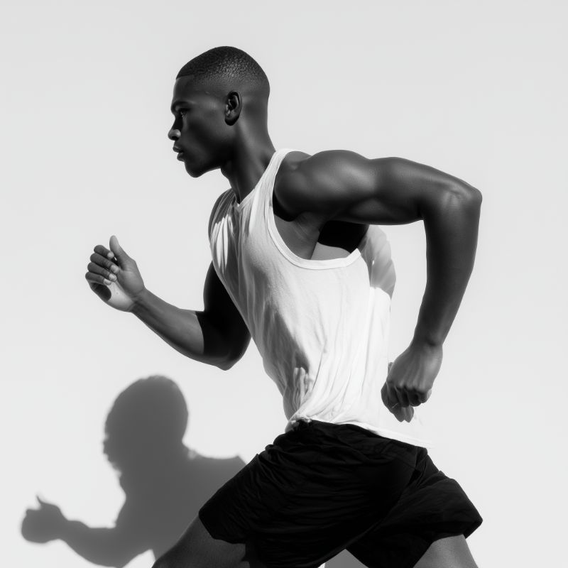 Monochrome side profile of sprinter in motion