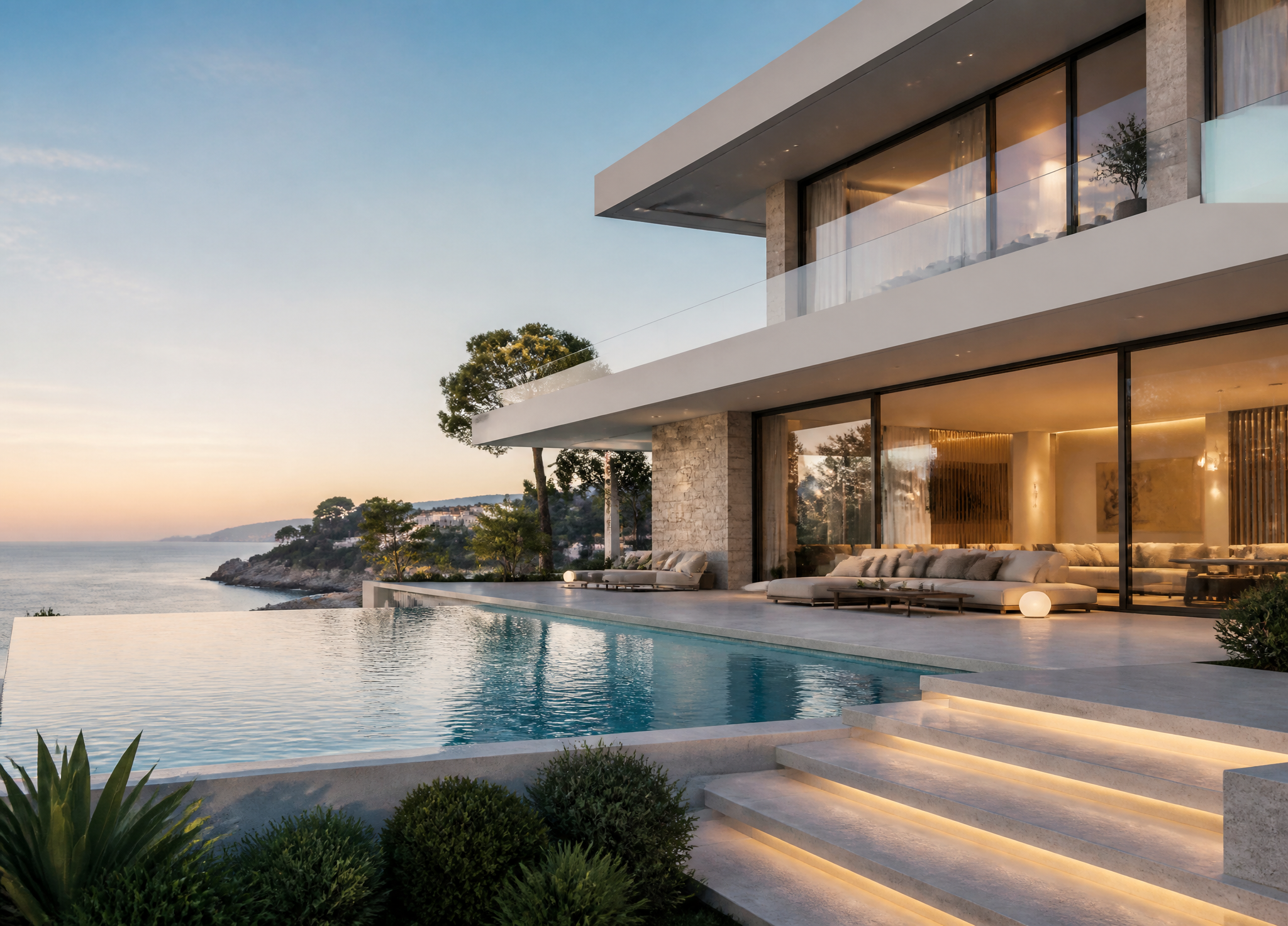 Luxury Modern Villa with Infinity Pool at Sunset