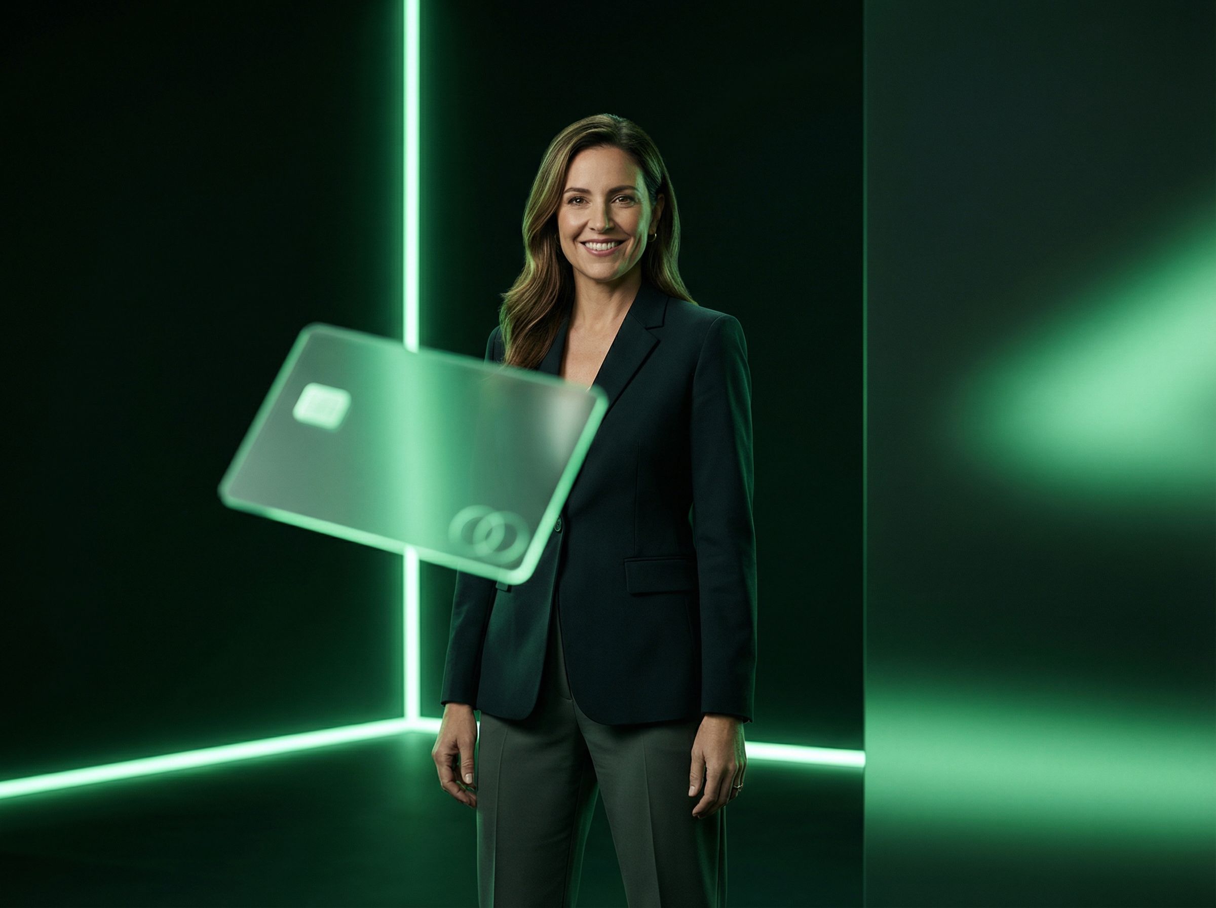 Businesswoman with futuristic credit card