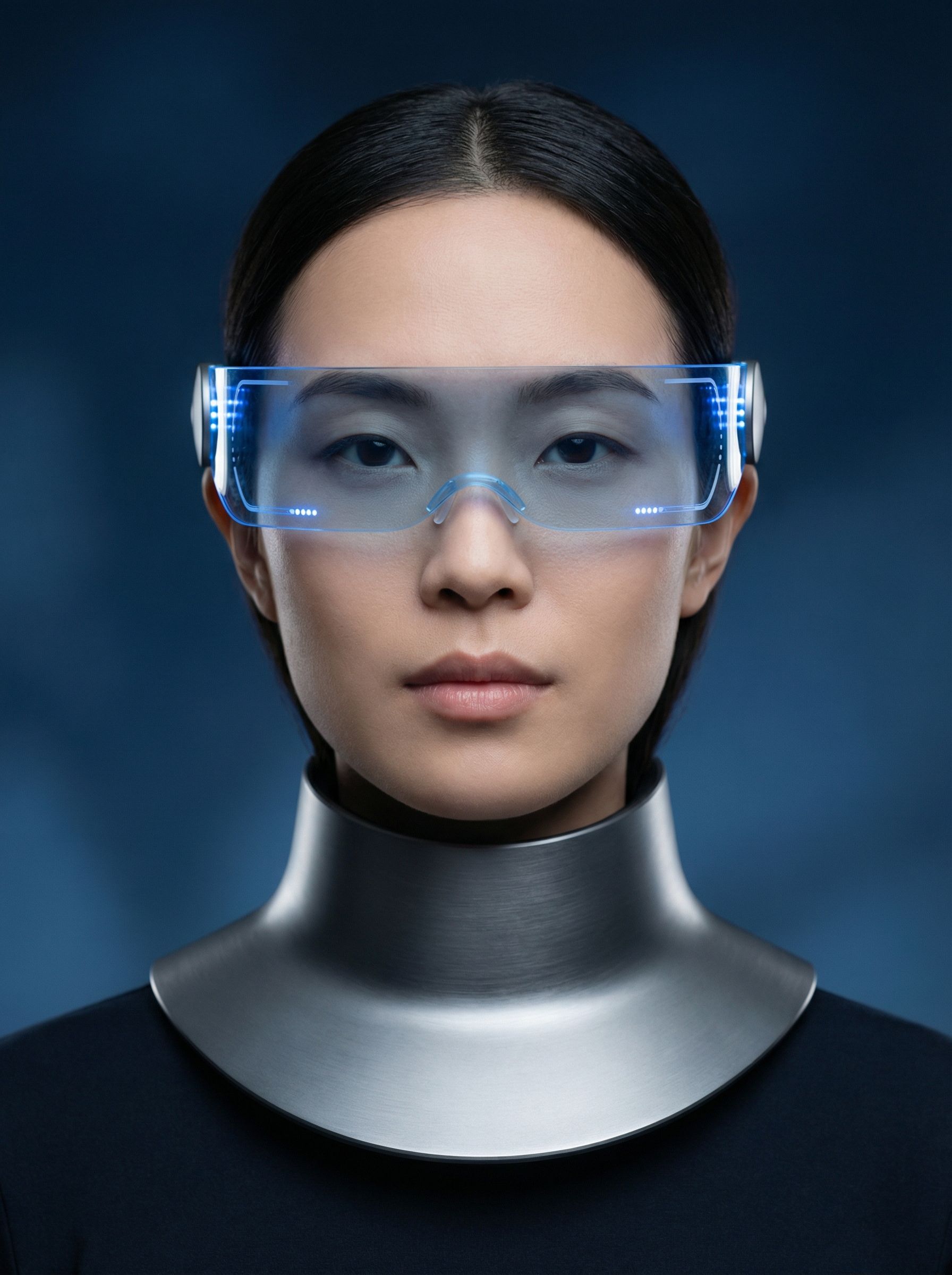Futuristic woman with glowing AR visor