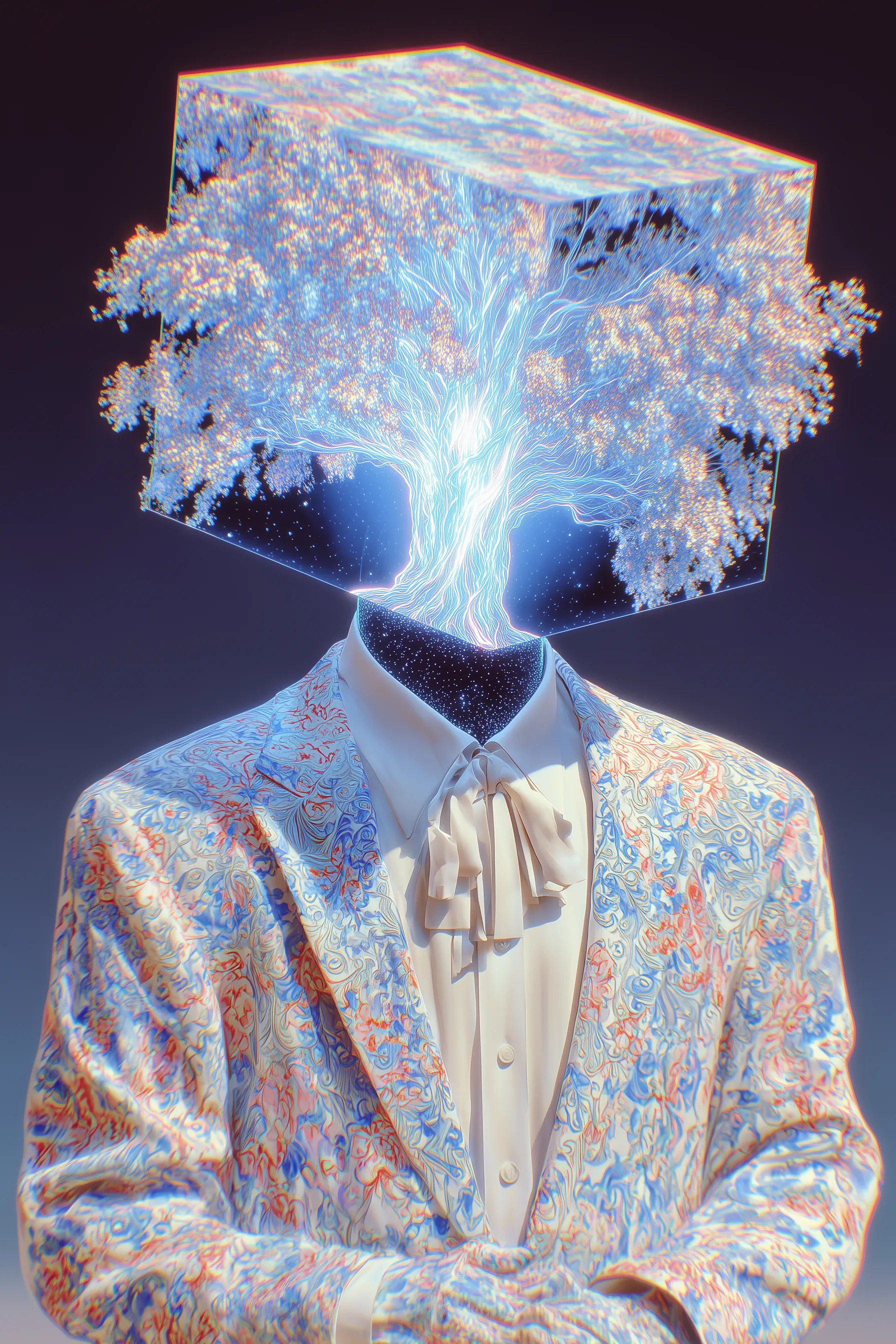 Surreal Figure With Cubic Tree Head