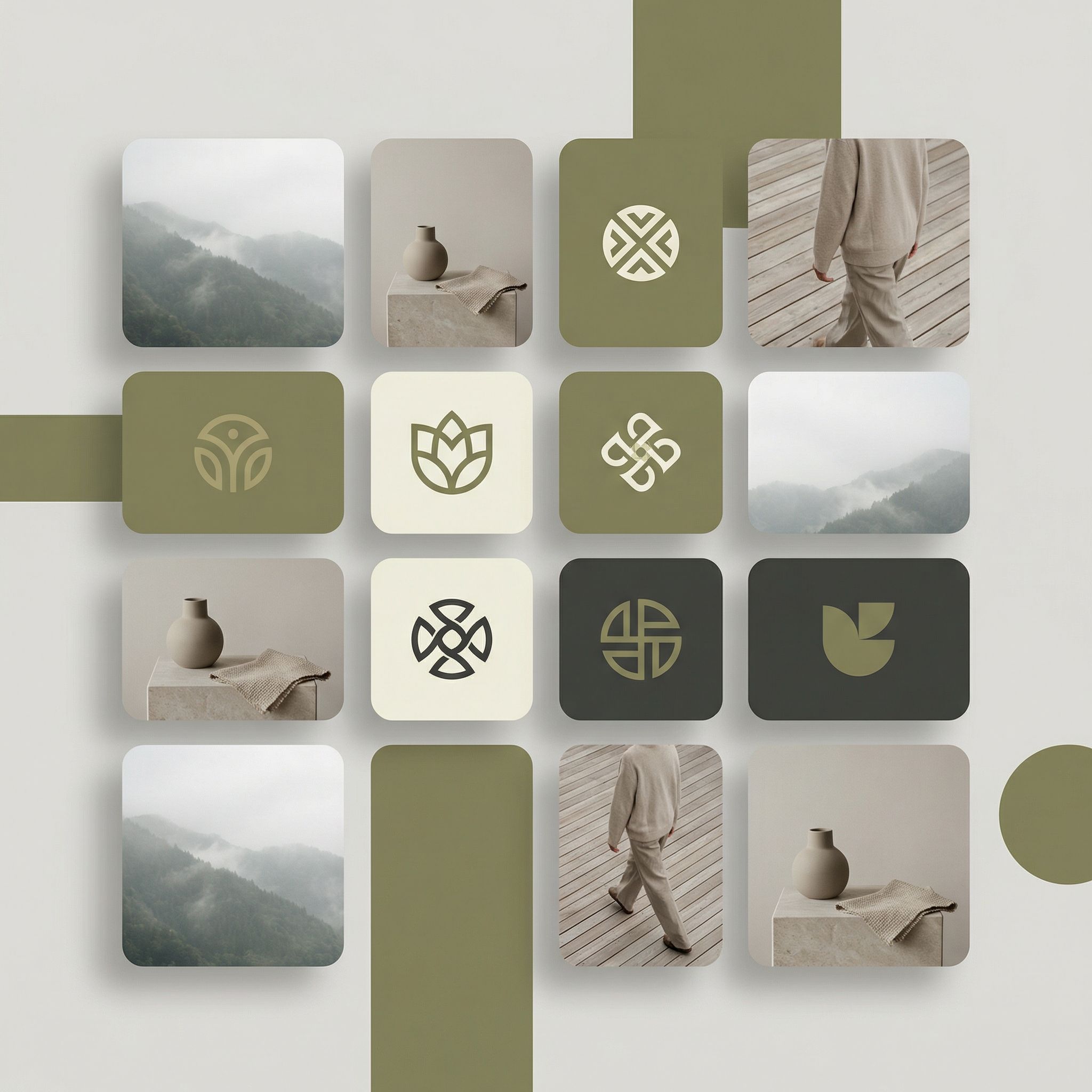 Minimalist nature branding moodboard grid