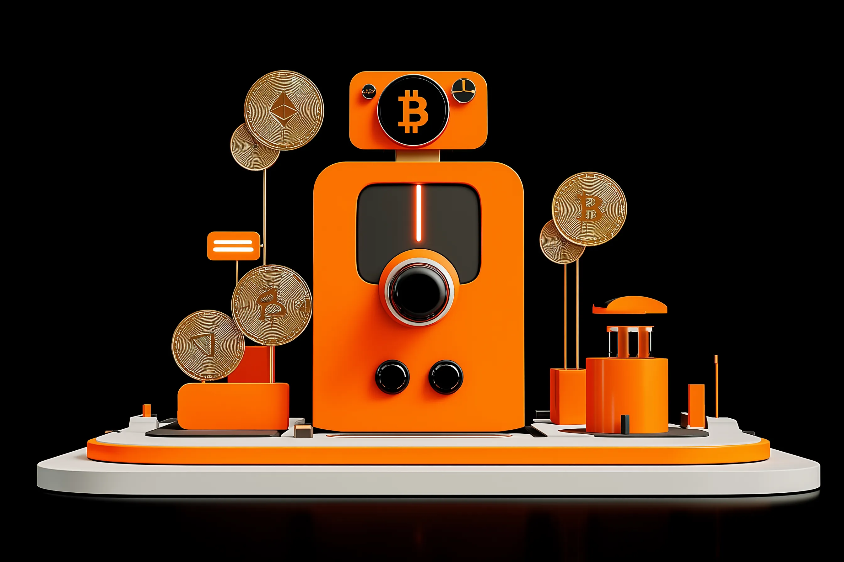 3D crypto payment terminal with bitcoin coins