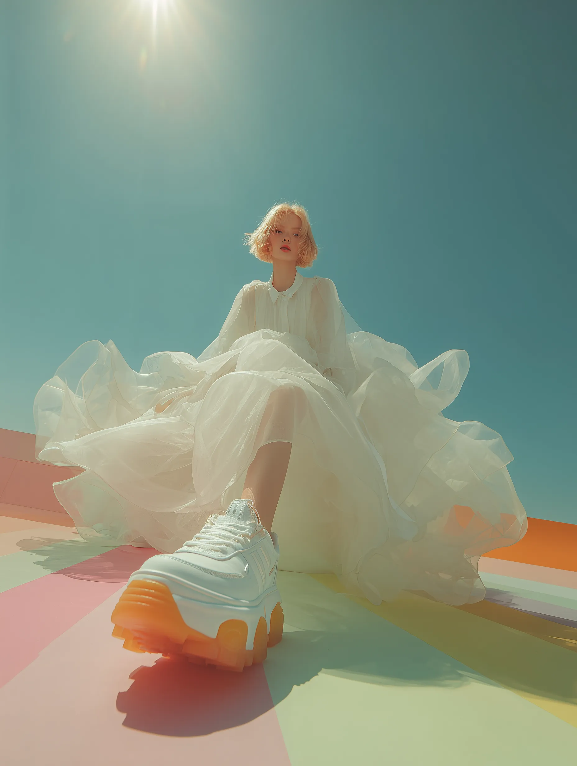 Ethereal Fashion Model in Chunky Platform Sneakers