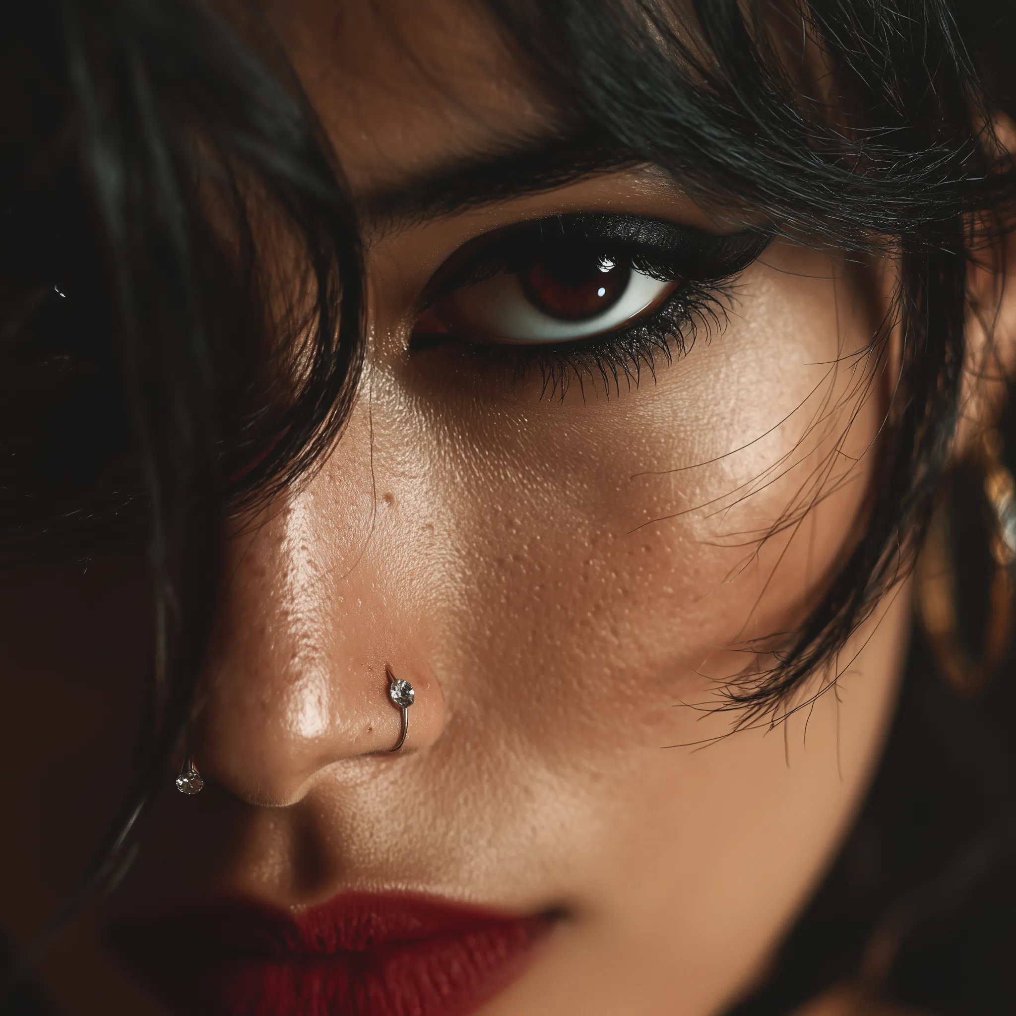 Dramatic close-up portrait with bold makeup