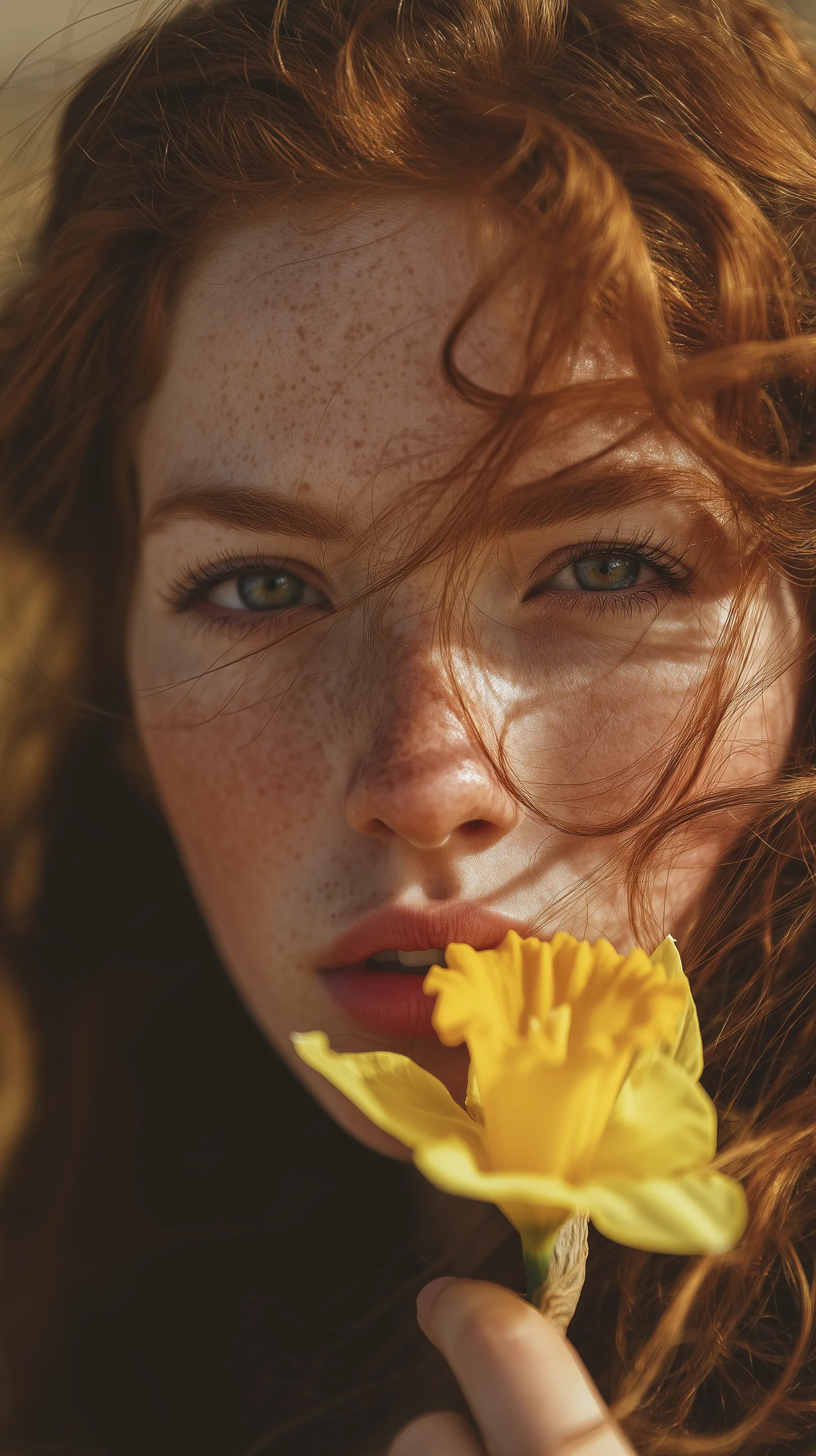 Redhead Portrait with Yellow Daffodil