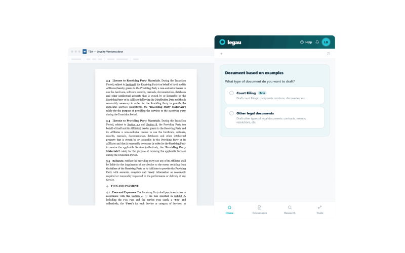Legau AI Legal Drafting Interface