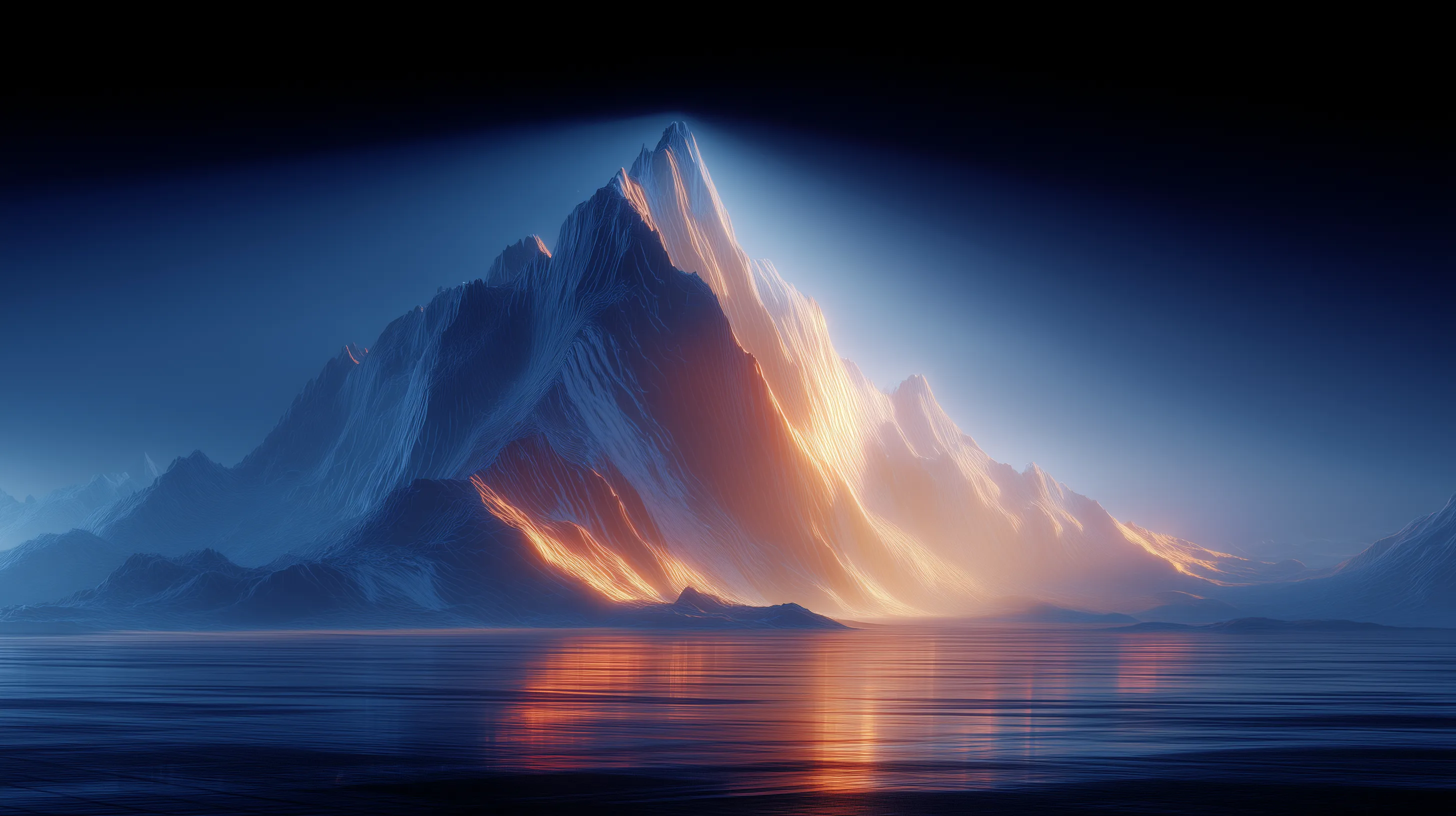 Glowing Abstract Mountain Over Calm Water
