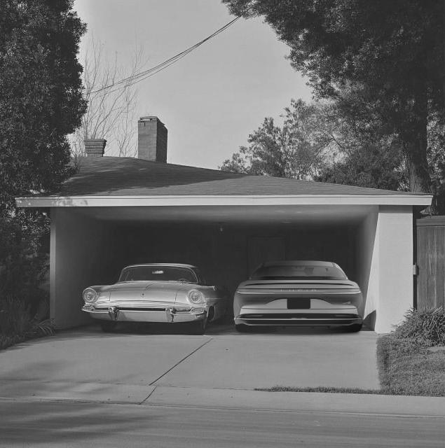 Vintage and Modern Cars in Residential Garage