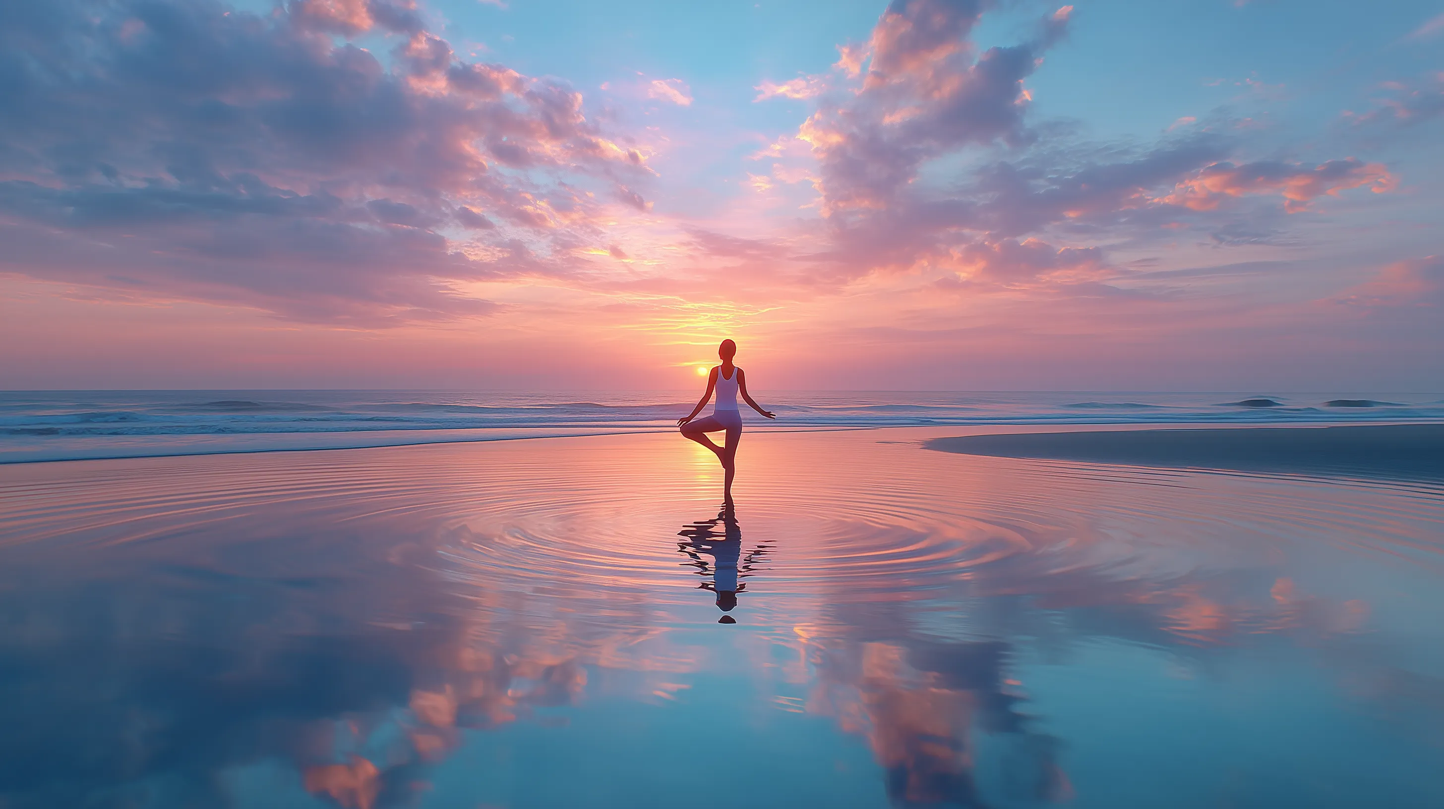 Sunset Yoga Silhouette by Tranquil Ocean