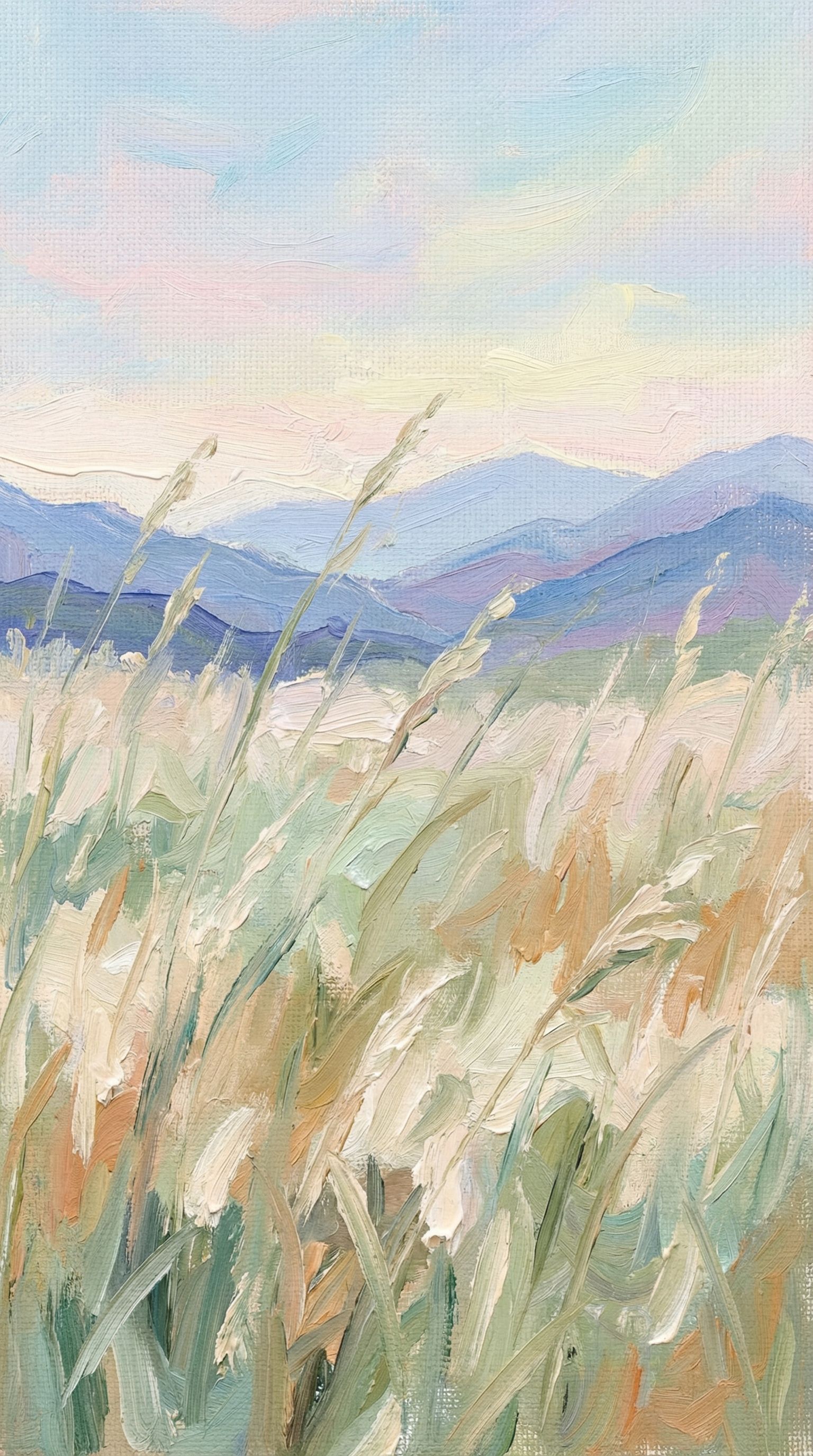 Pastel Landscape with Grass and Distant Hills
