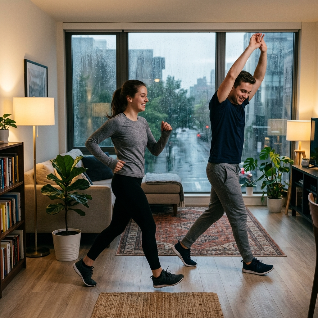 Indoor active movement on a rainy day