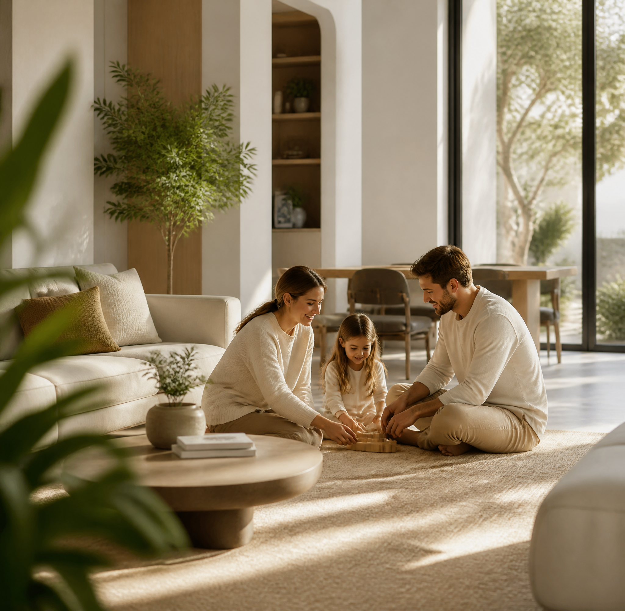Young Family Playing on Living Room Floor