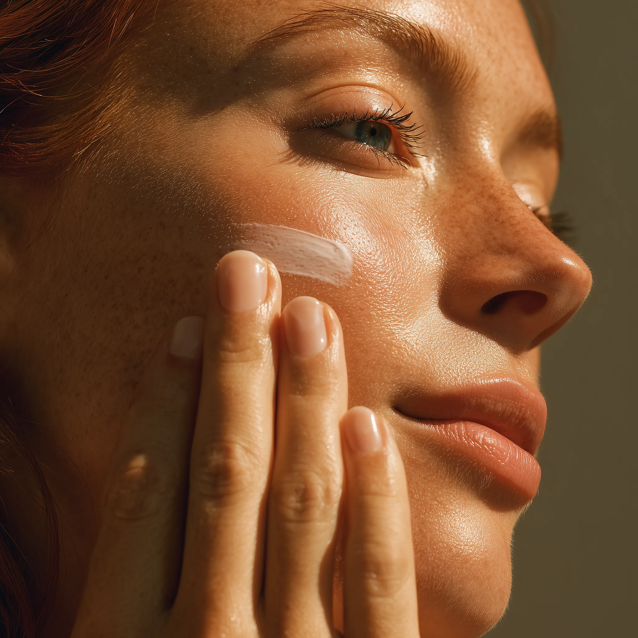 Close-up of woman applying face cream