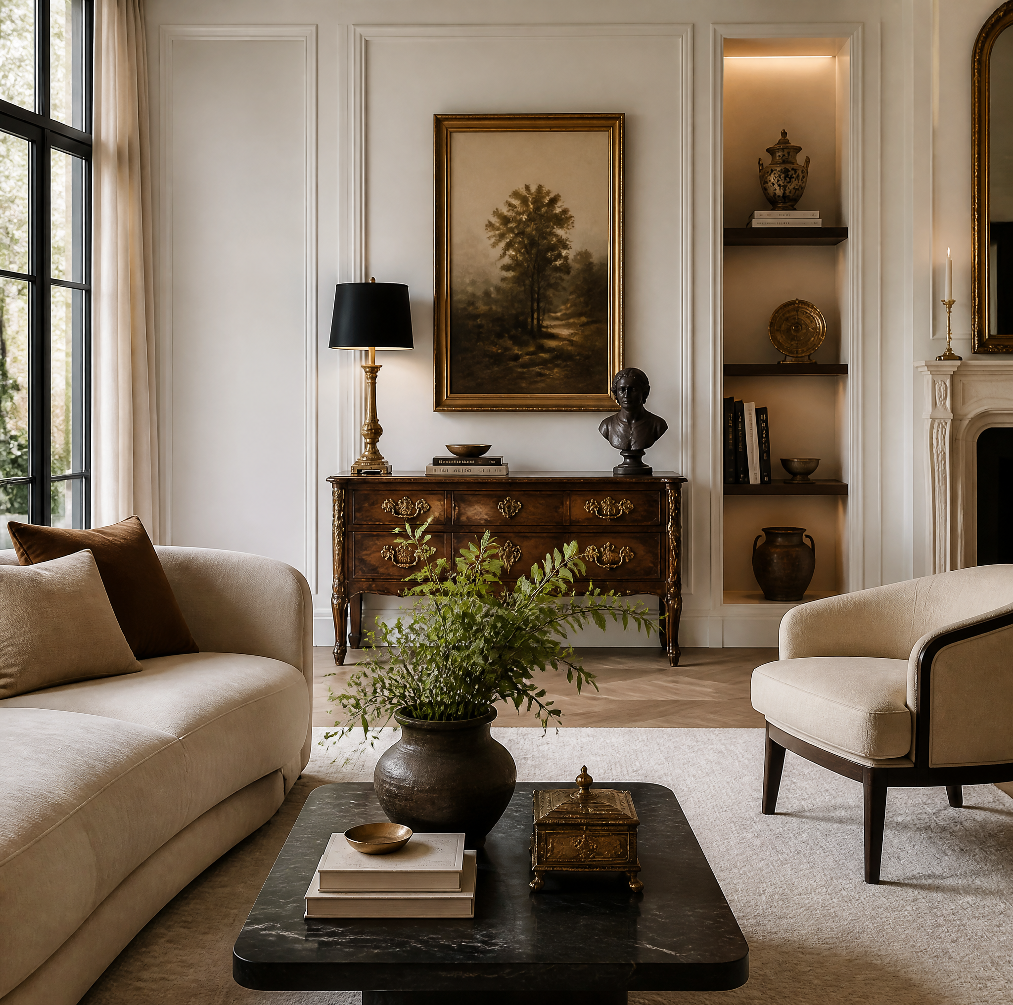 Modern luxury interior with refined antique accents