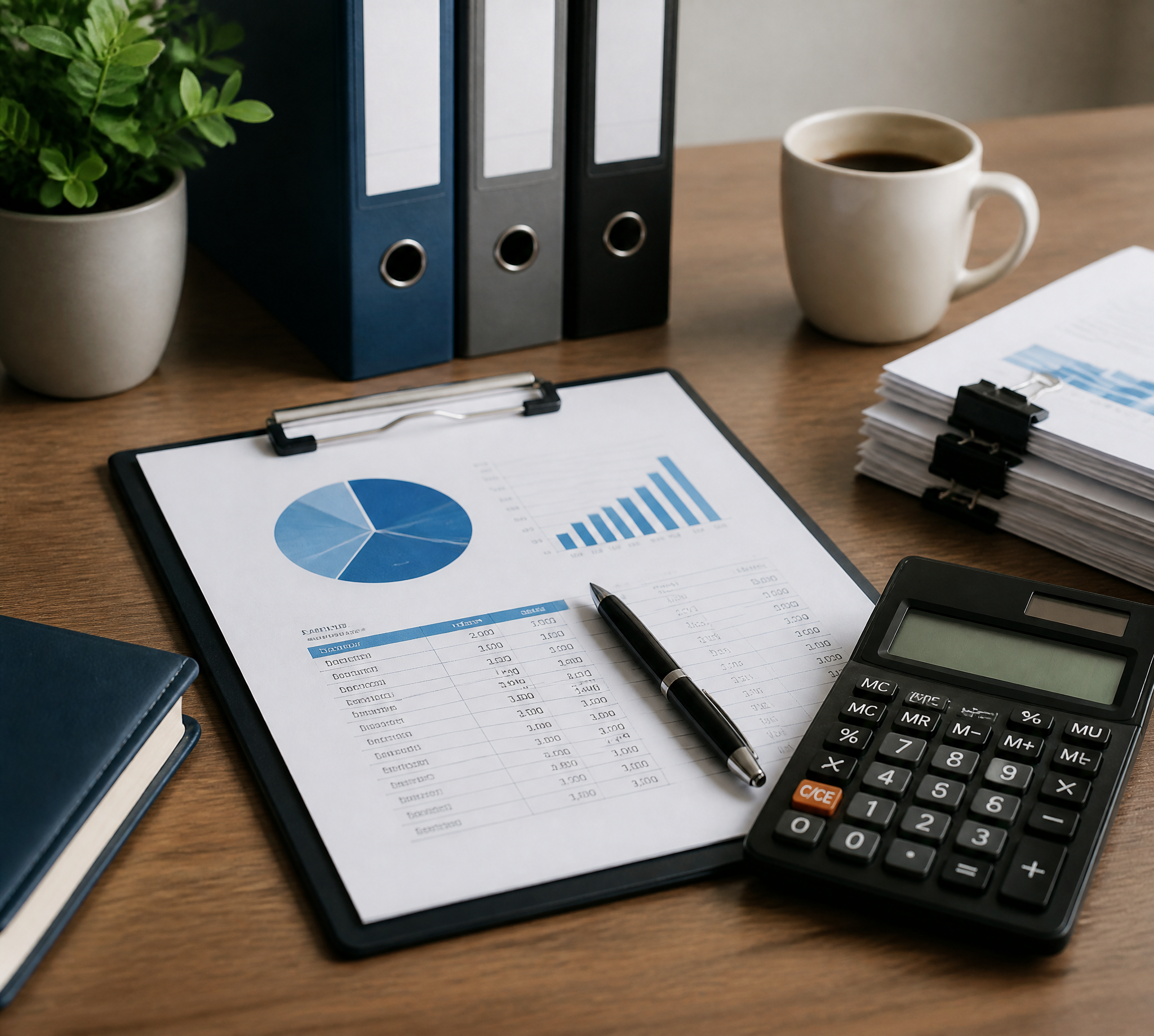 Modern Office Desk Financial Analysis Workspace