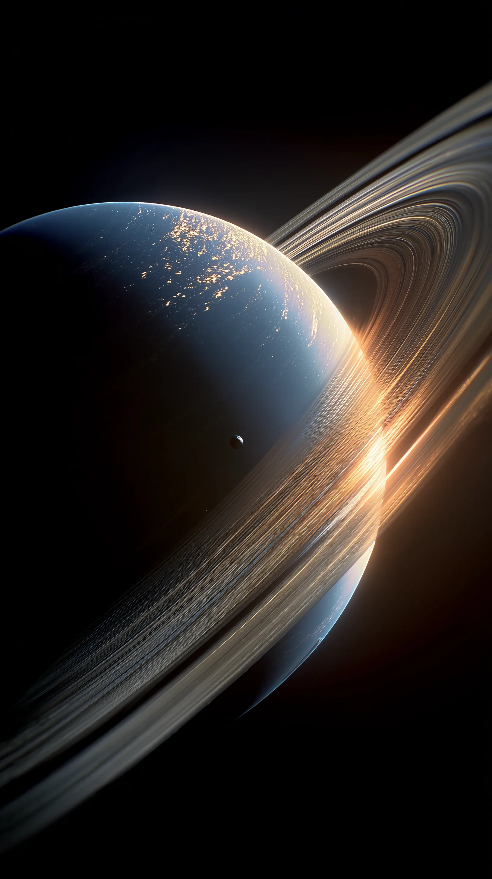 Cinematic View of a Ringed Planet in Deep Space