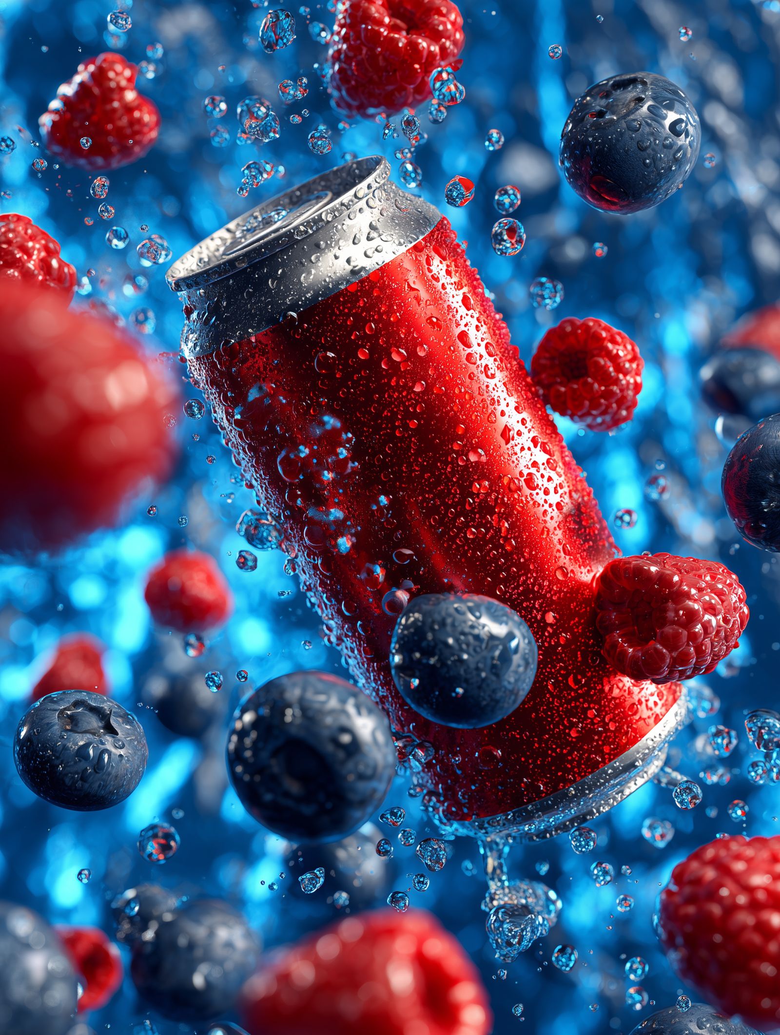 Monochrome aluminum can covered in condensation