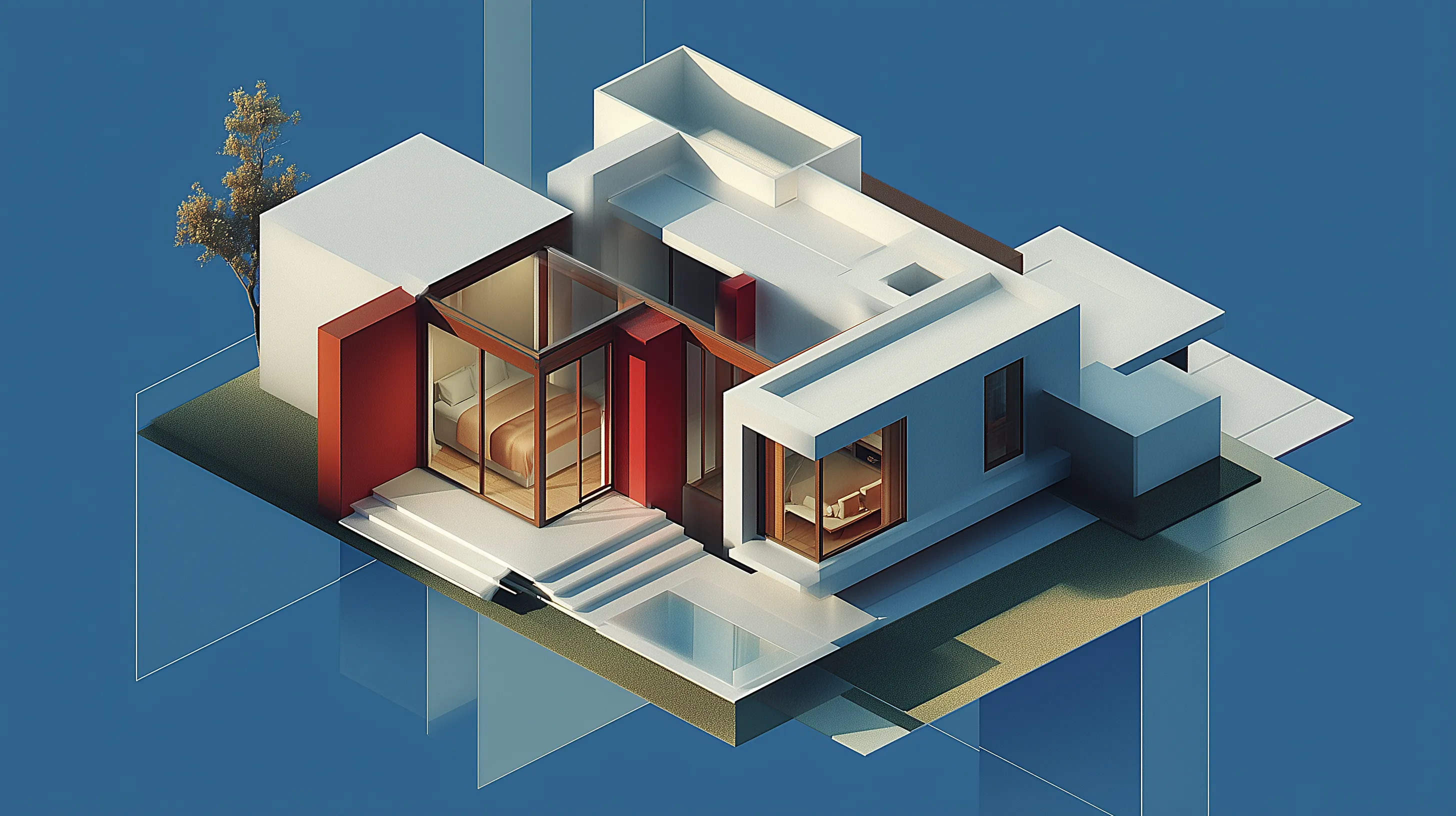 Isometric modern house architectural render