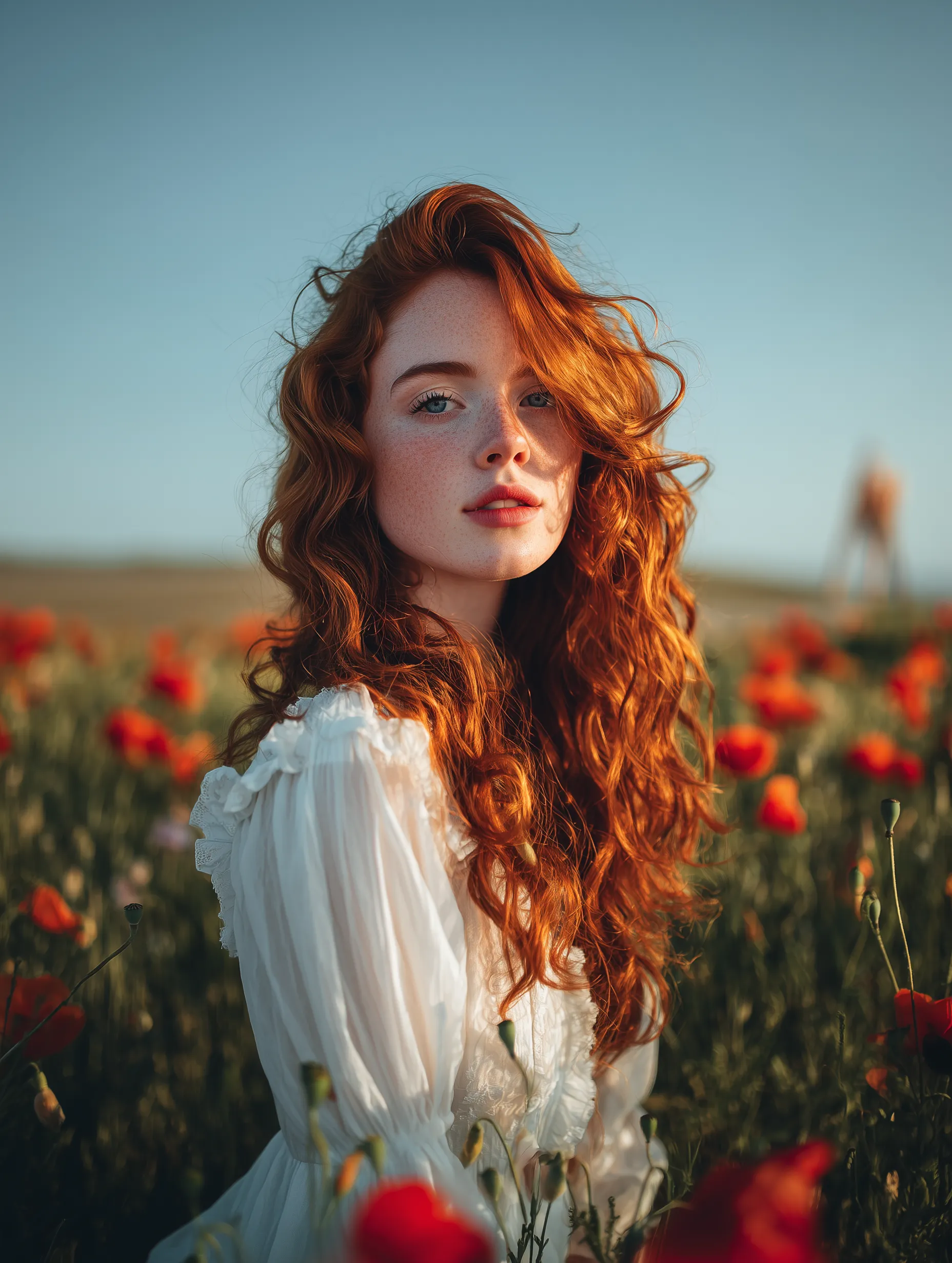 Red-Haired Woman in Poppy Field