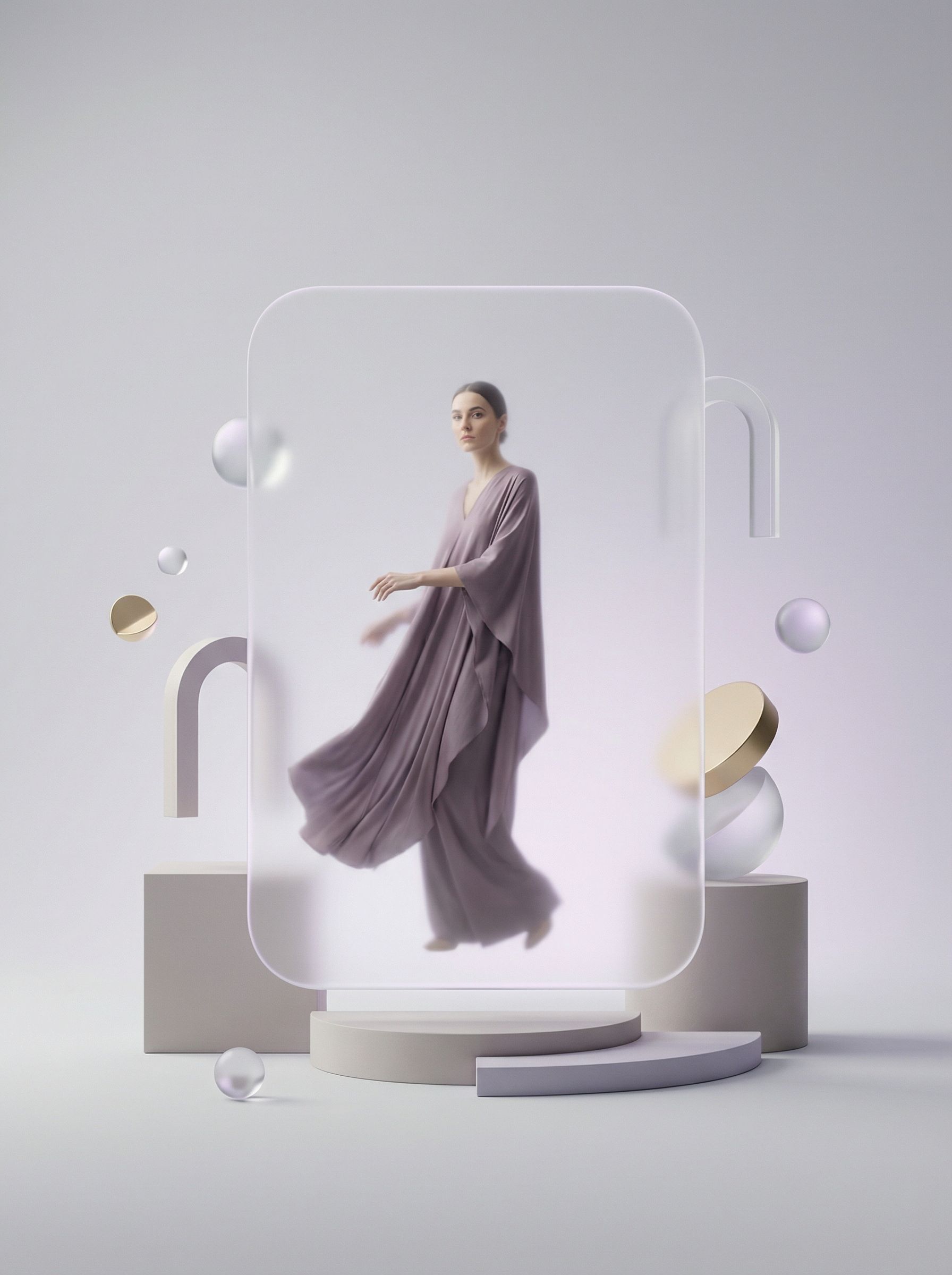 Minimalist surreal fashion portrait in soft pastels