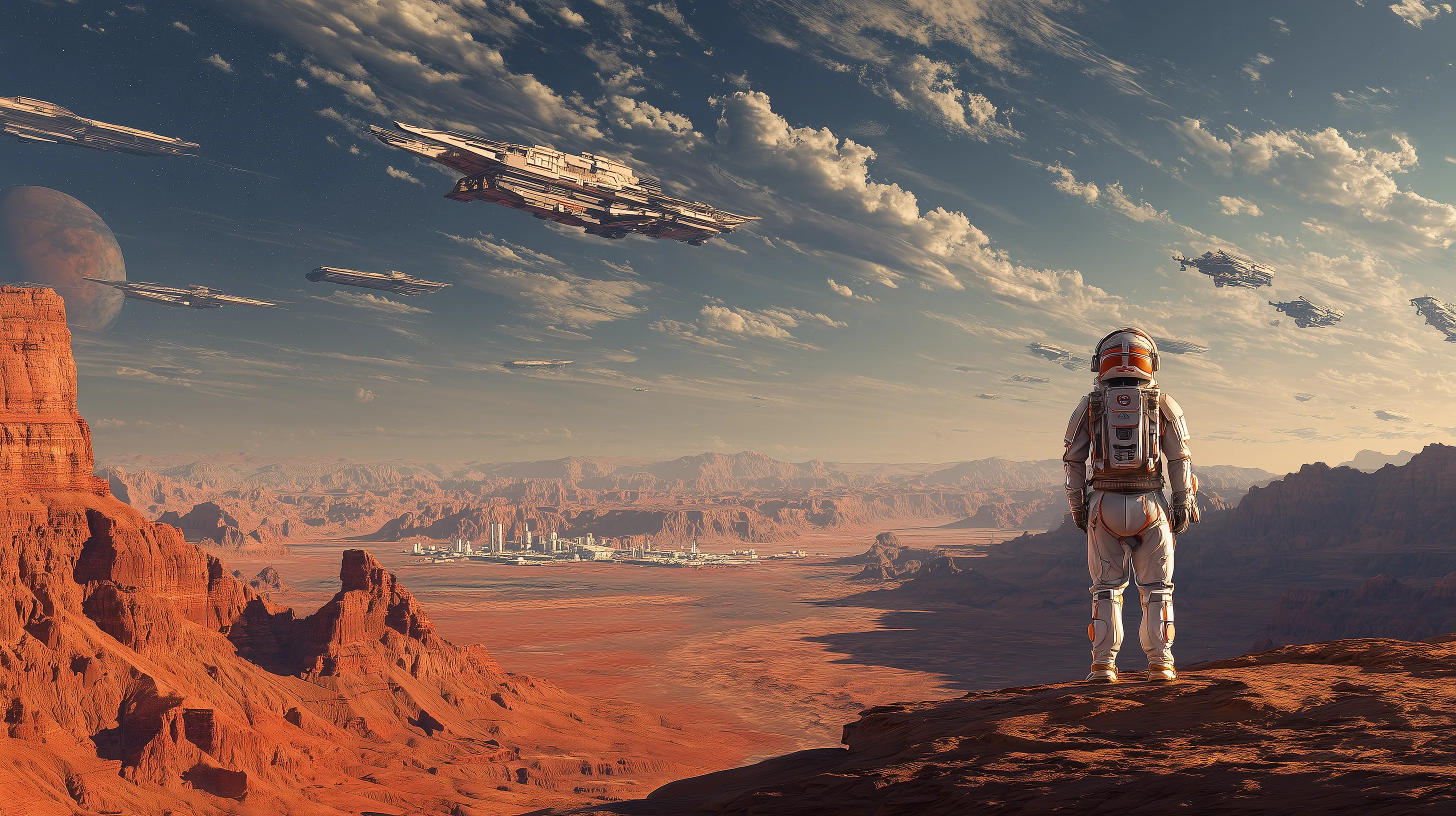 Astronaut Overlooking a Martian Colony