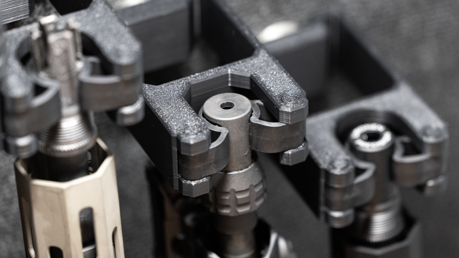 Close-up of Firearms in Vertical Storage Rack