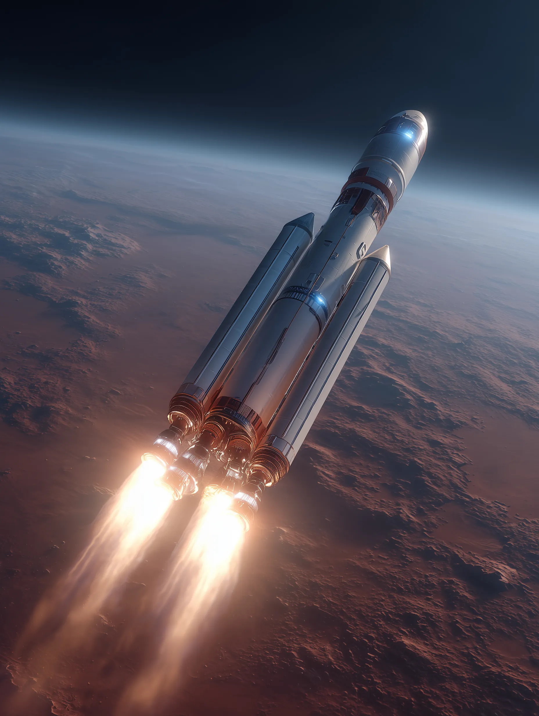 Rocket Launch Over Red Planet Surface