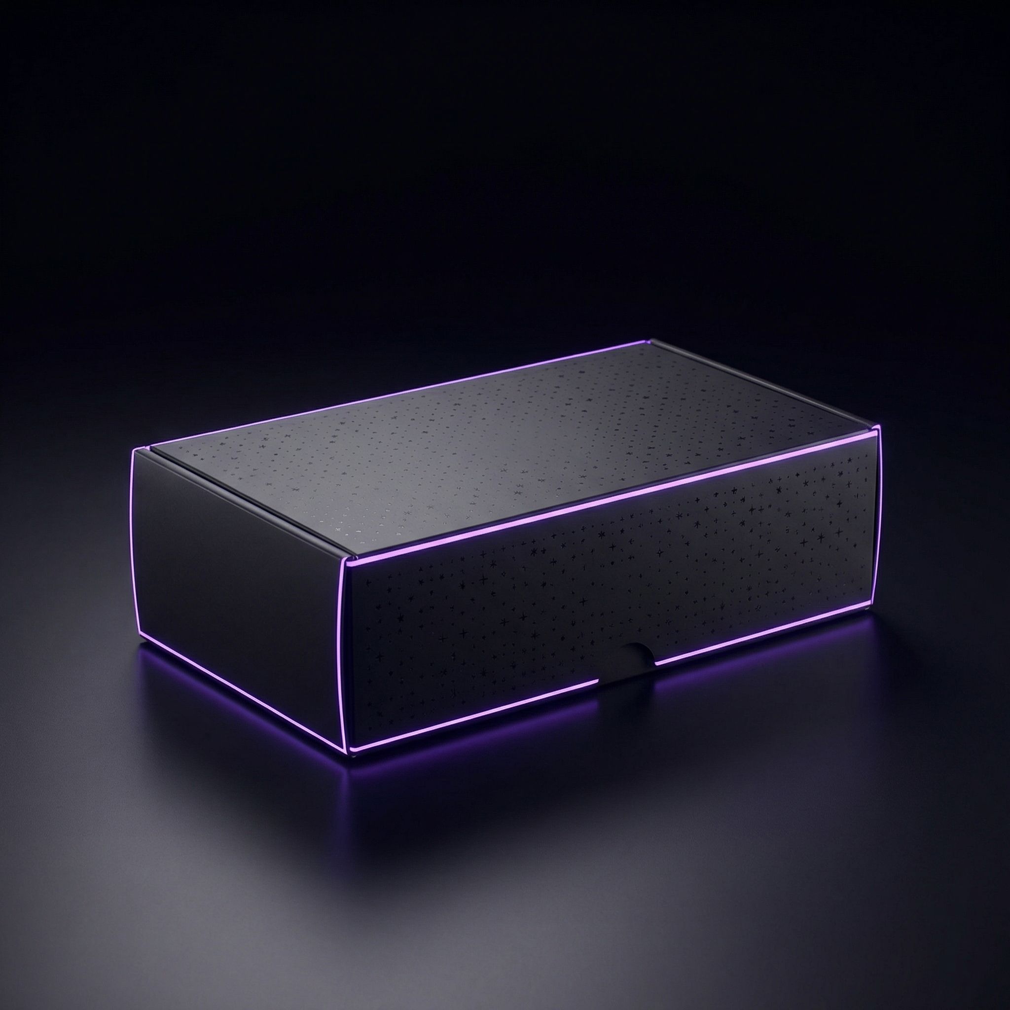 Futuristic black box with purple edge lighting