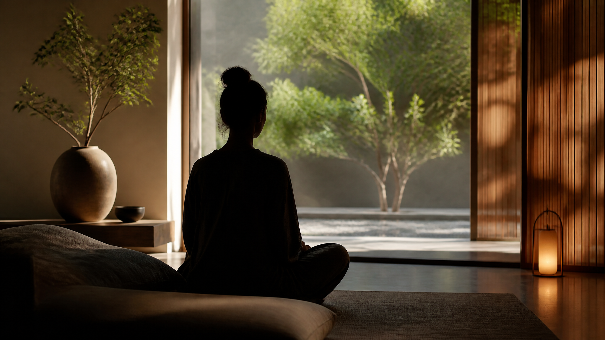 Woman Meditating in Zen Interior