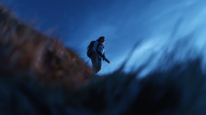 Guide assisting a hiker on trail