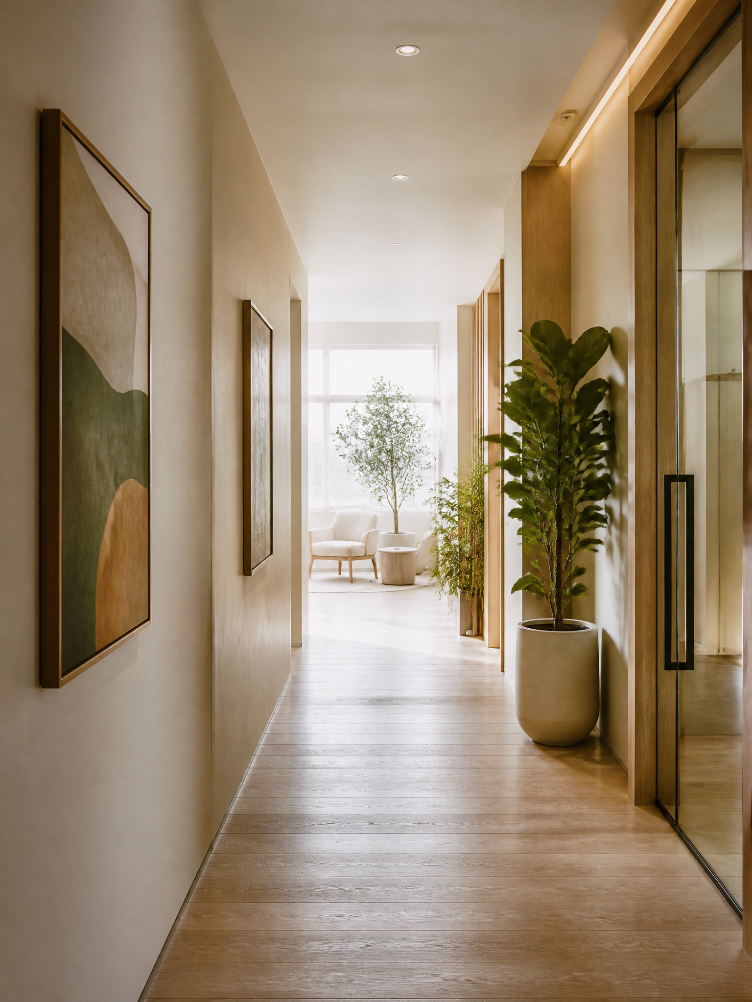 Minimalist Japandi Hallway with Potted Greenery